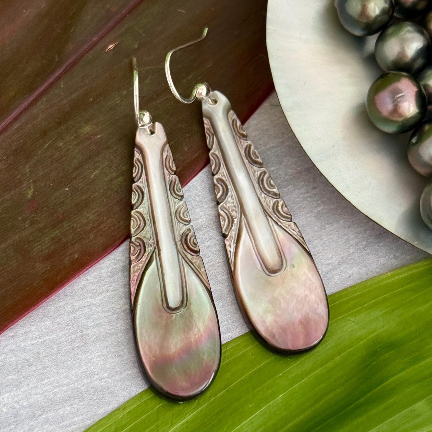 Handmade Mother of Pearl Paddle Earrings: Gold Filled or Sterling silver Hawaiian Jewelry