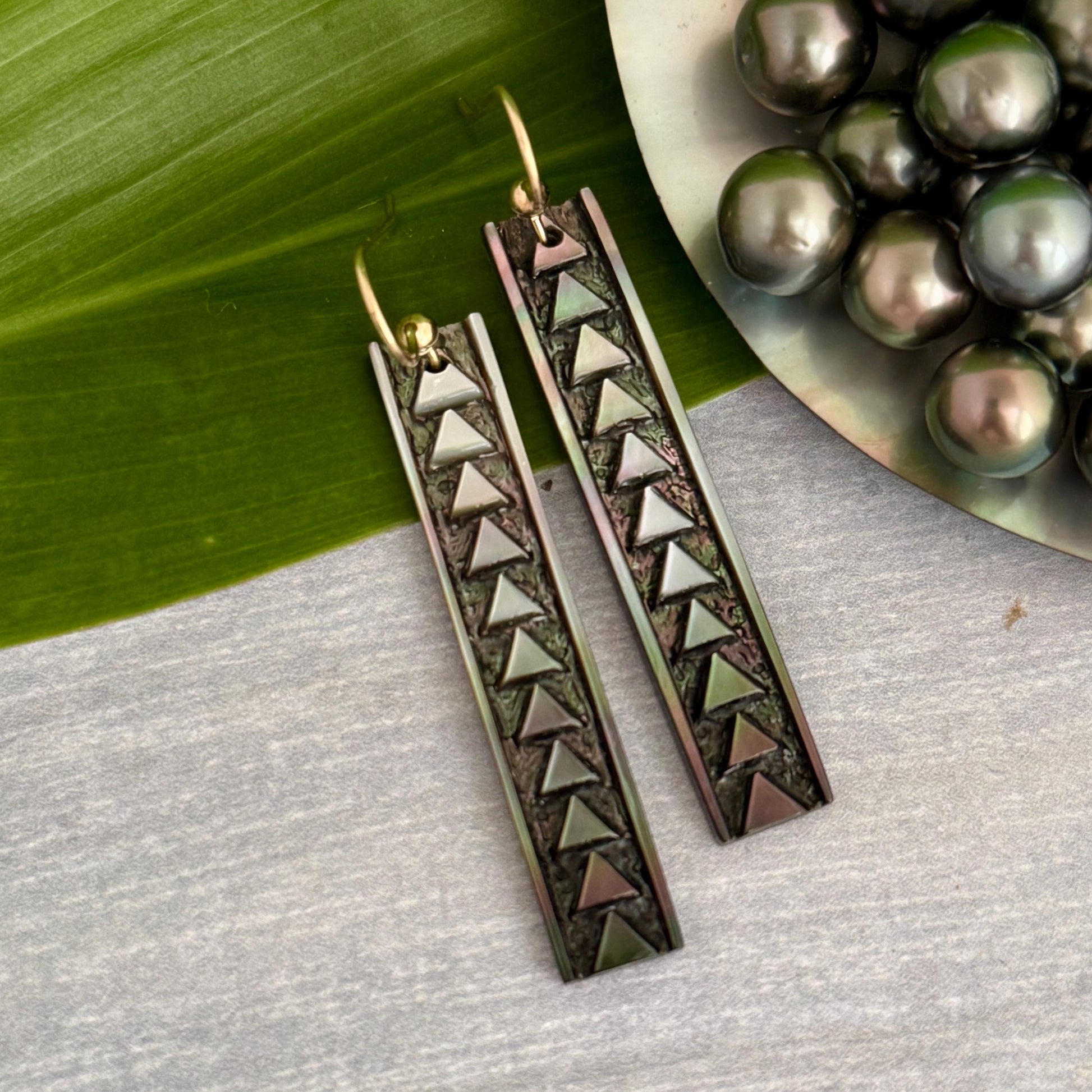 Handmade Mother of Pearl Earrings: Hawaiian Triangle Design