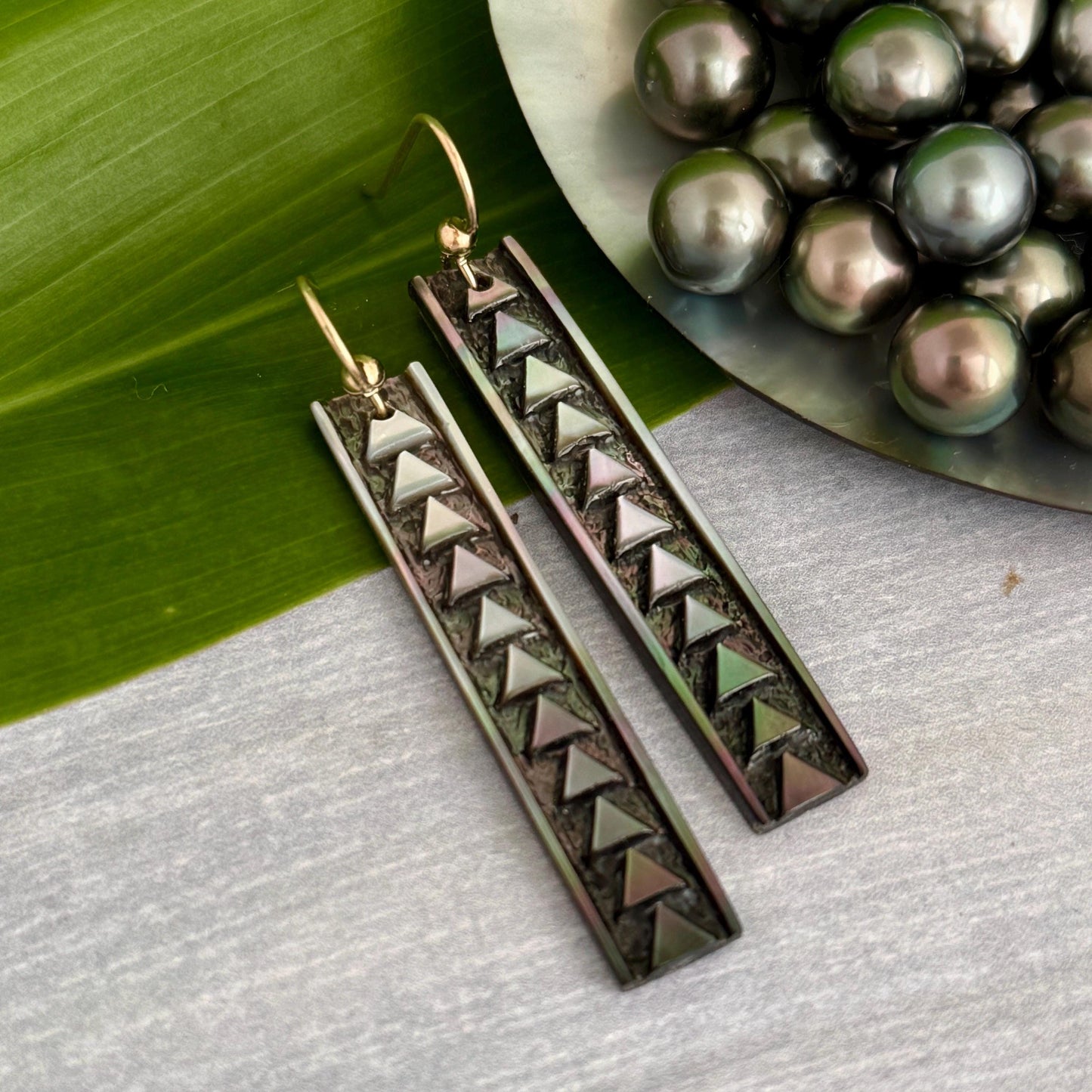 Handmade Mother of Pearl Earrings: Hawaiian Triangle Design