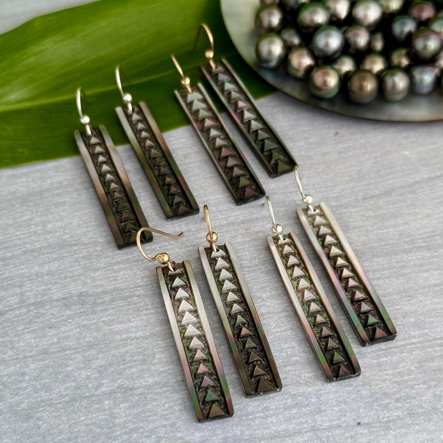 Handmade Mother of Pearl Earrings: Hawaiian Triangle Design