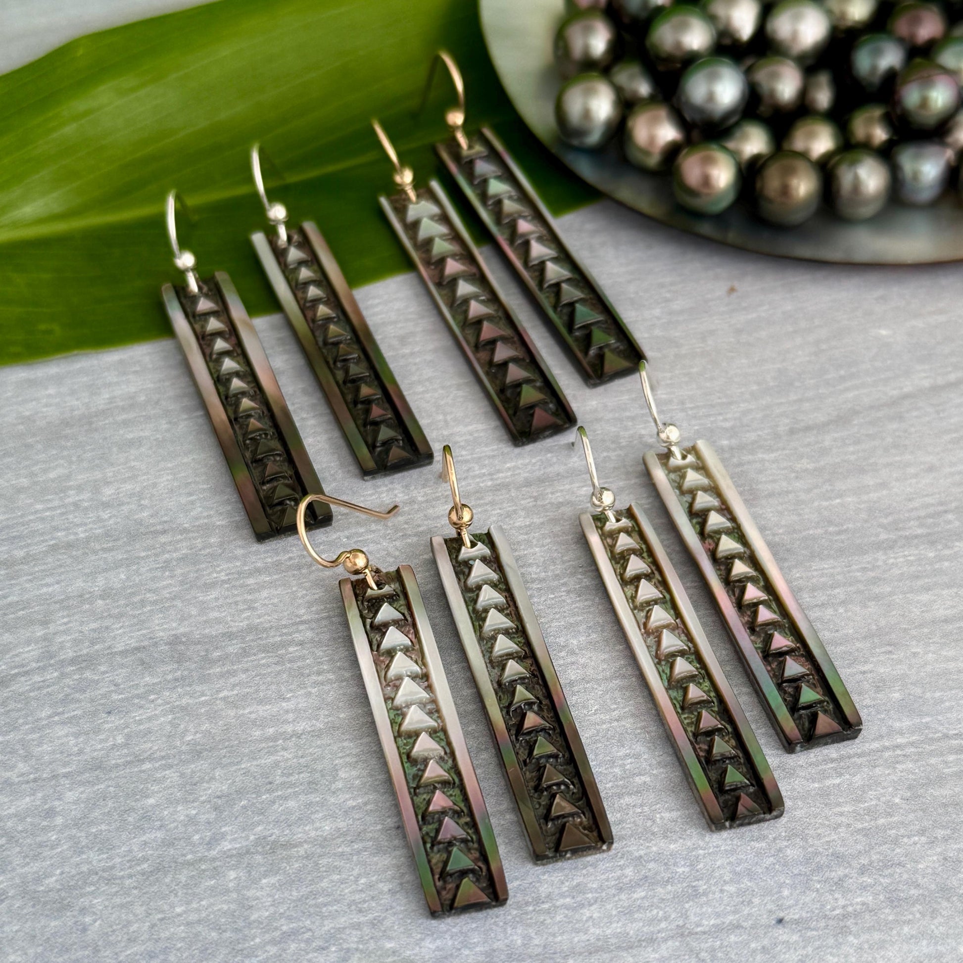 Handmade Mother of Pearl Earrings: Hawaiian Triangle Design