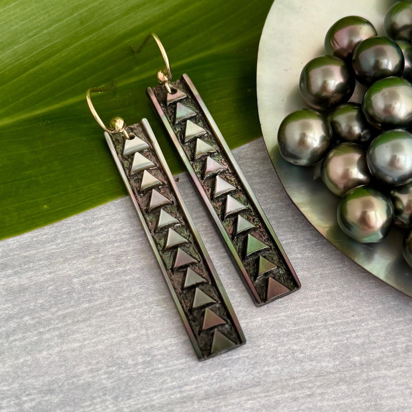 Handmade Mother of Pearl Earrings: Hawaiian Triangle Design