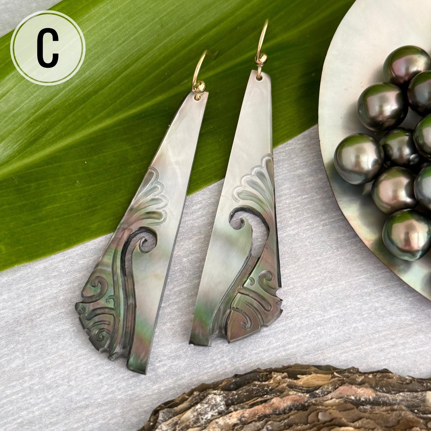Hand Carved Mother of Pearl Earrings: Gold Filled or Sterling Silver, Hawaiian Jewelry