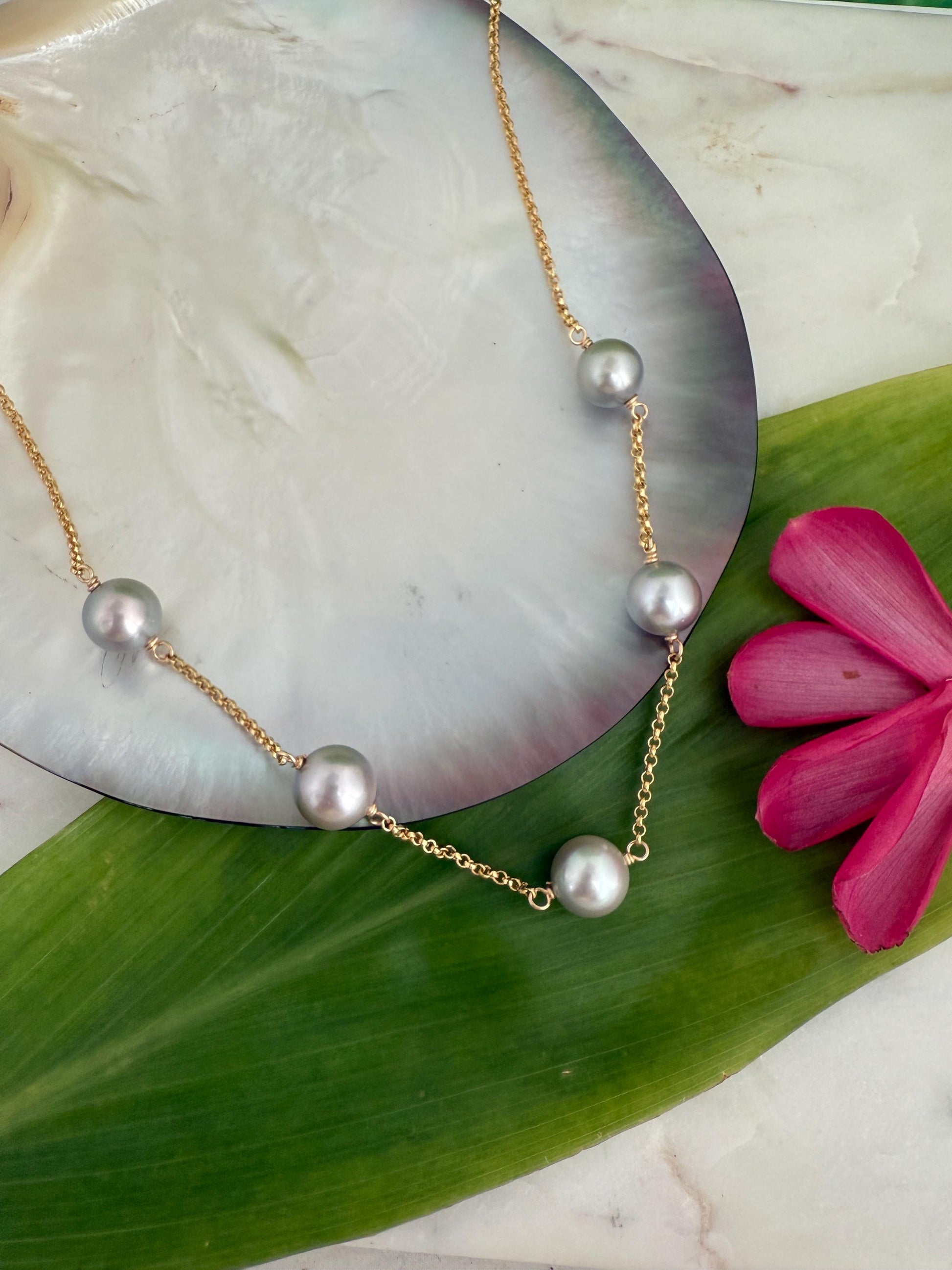 White Tahitian Pearl Necklace • Pastel color Jewelry