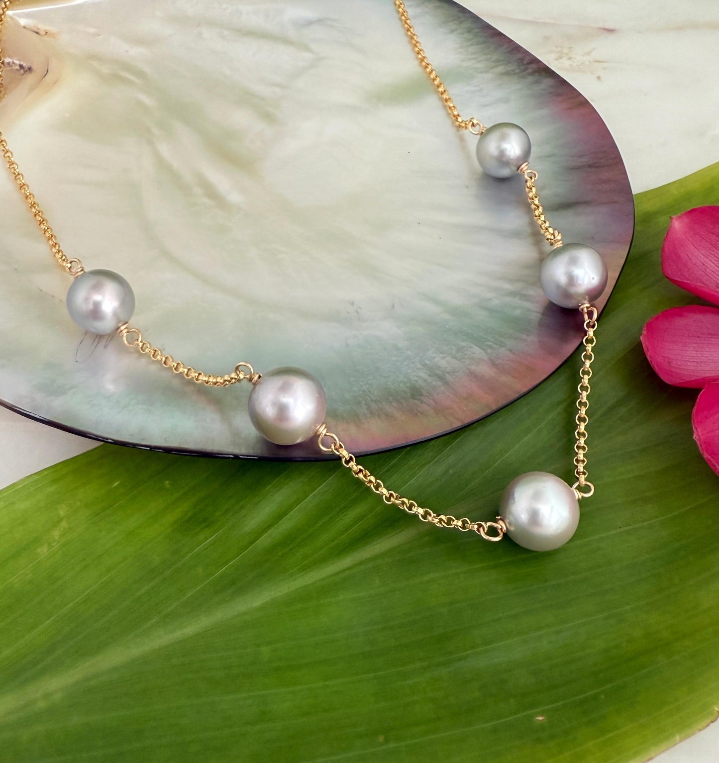 White Tahitian Pearl Necklace • Pastel color Jewelry