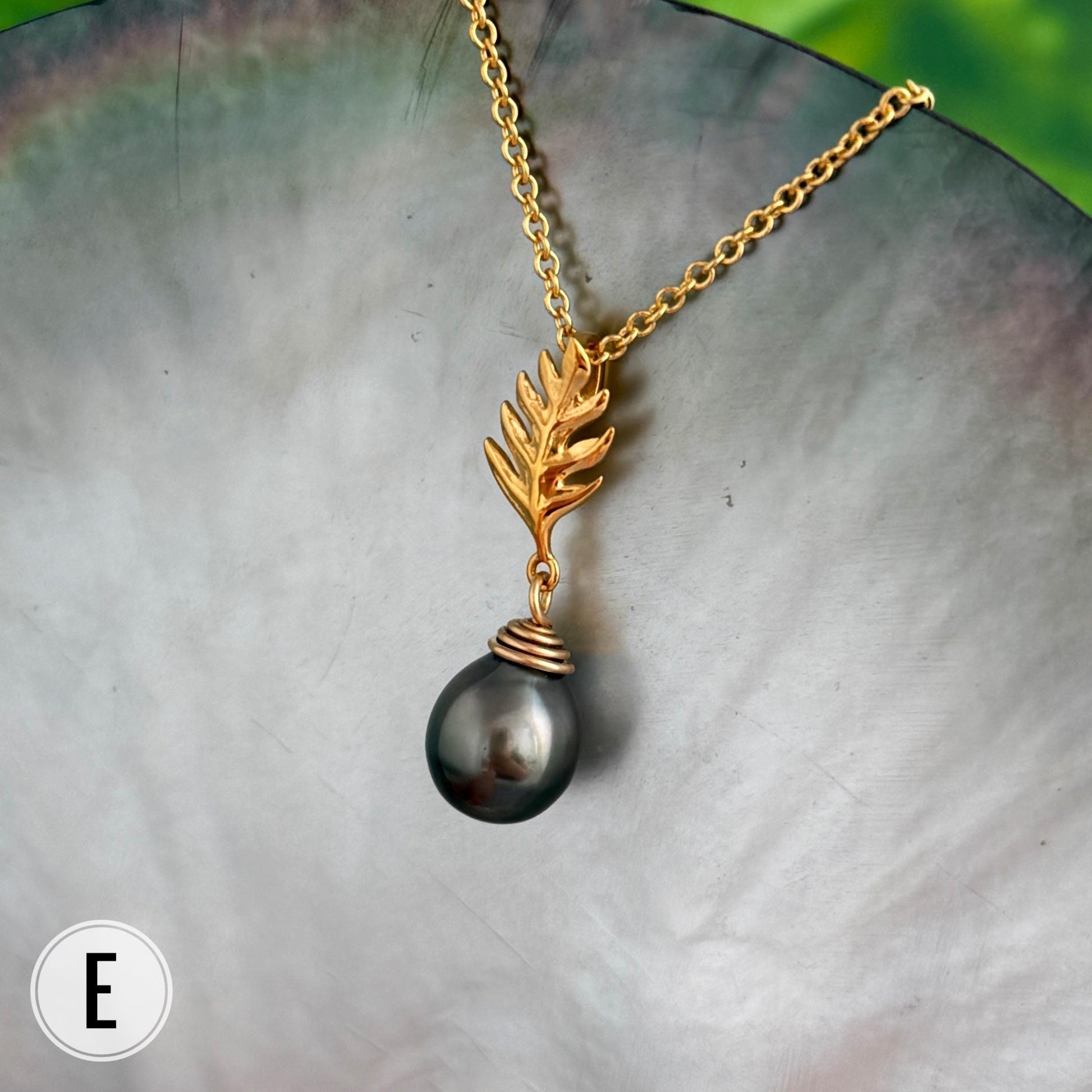 DOORBUSTER Tahitian Pearl pendants • Tropical Flower & Leaf • Hawaiian design 18k Gold Plated necklace