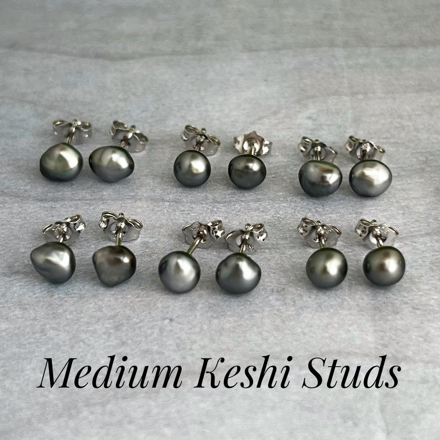 Tahitian Keshi Pearl Stud Earrings : Sterling Silver