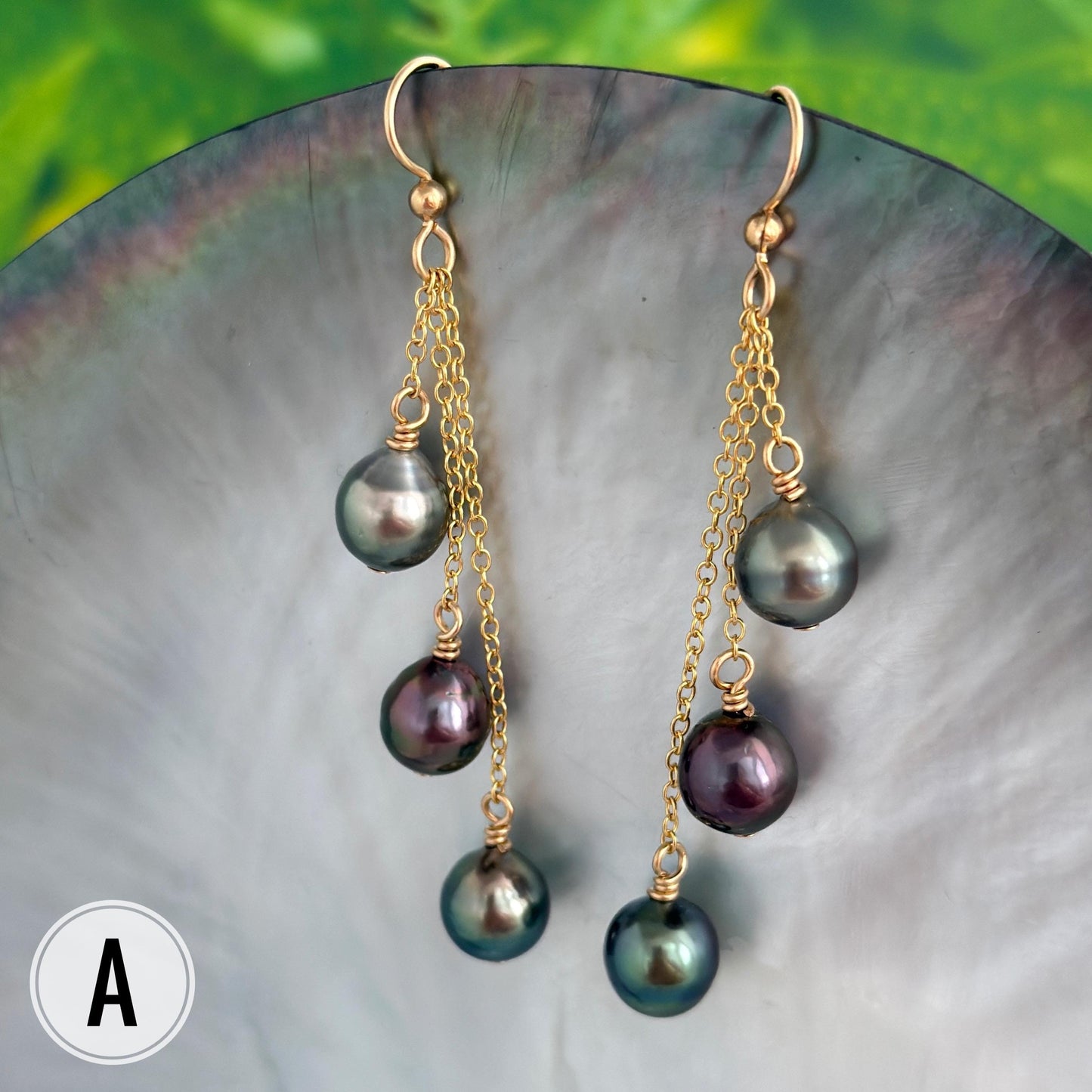 Elegant Cascading Tahitian Pearl Earrings - Gold Chain Dangle Design with Rare Vibrant Colors - Unique Handmade Jewelry