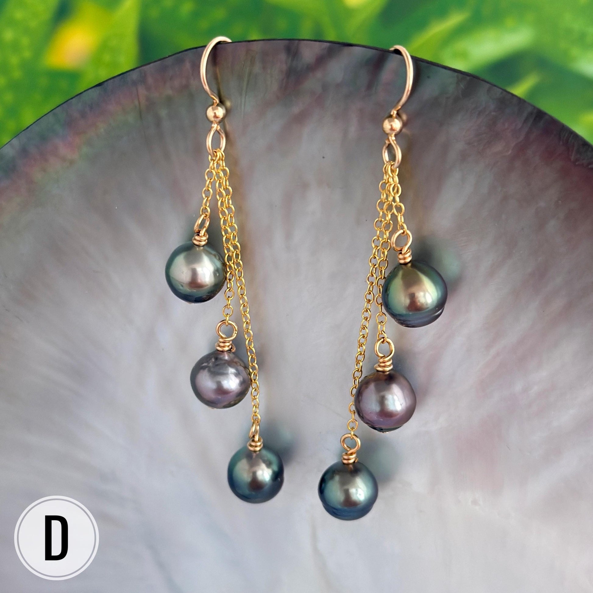 Elegant Cascading Tahitian Pearl Earrings - Gold Chain Dangle Design with Rare Vibrant Colors - Unique Handmade Jewelry