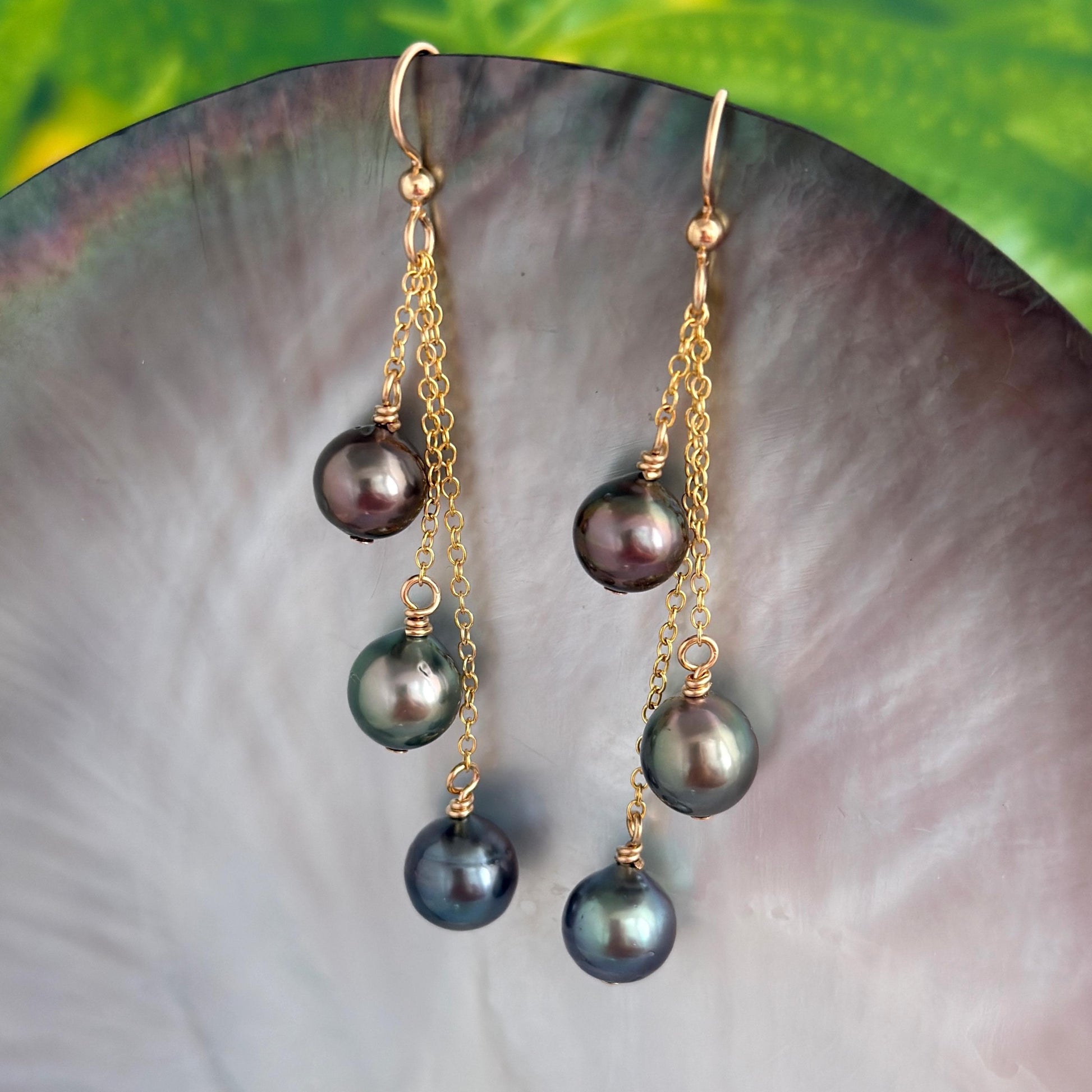 dangle tahitian pearl earrings in gold filled