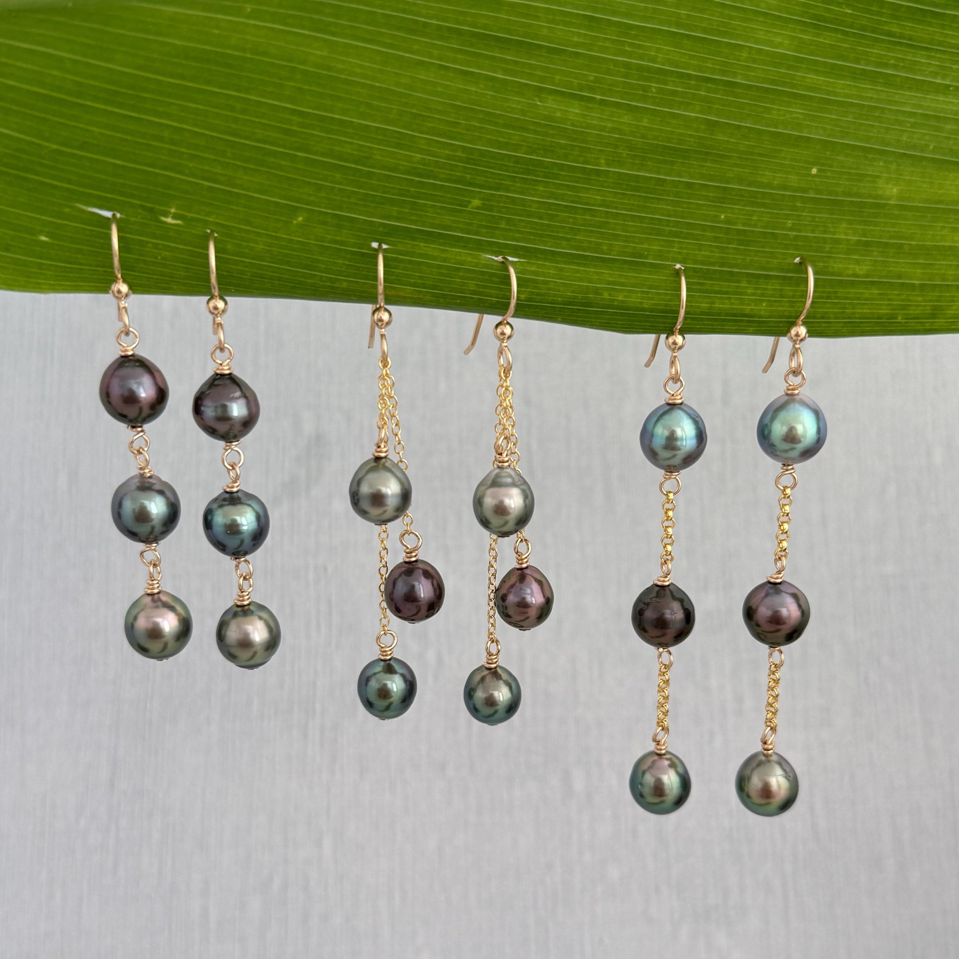 Elegant Cascading Tahitian Pearl Earrings - Gold Chain Dangle Design with Rare Vibrant Colors - Unique Handmade Jewelry