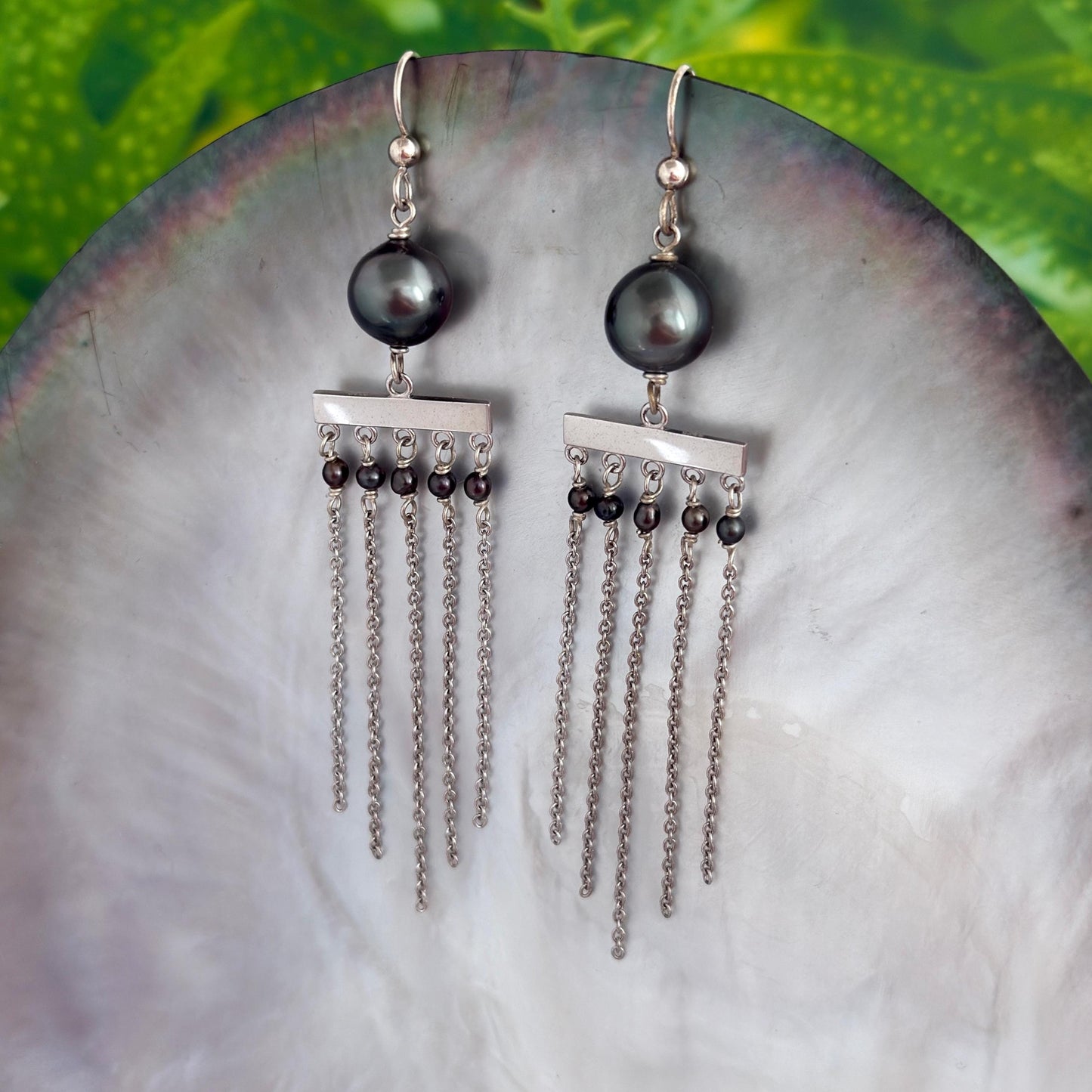 Boho Chic Tahitian pearl and Keshis Earrings • Sterling silver drop