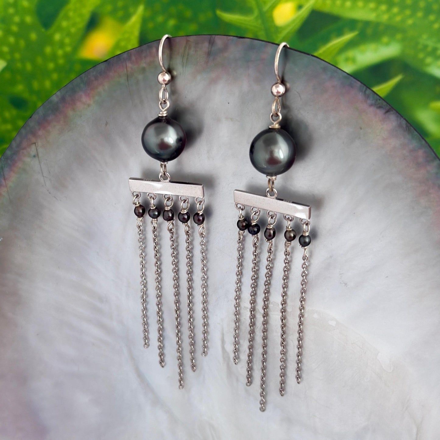 Boho Chic Tahitian pearl and Keshis Earrings • Sterling silver drop