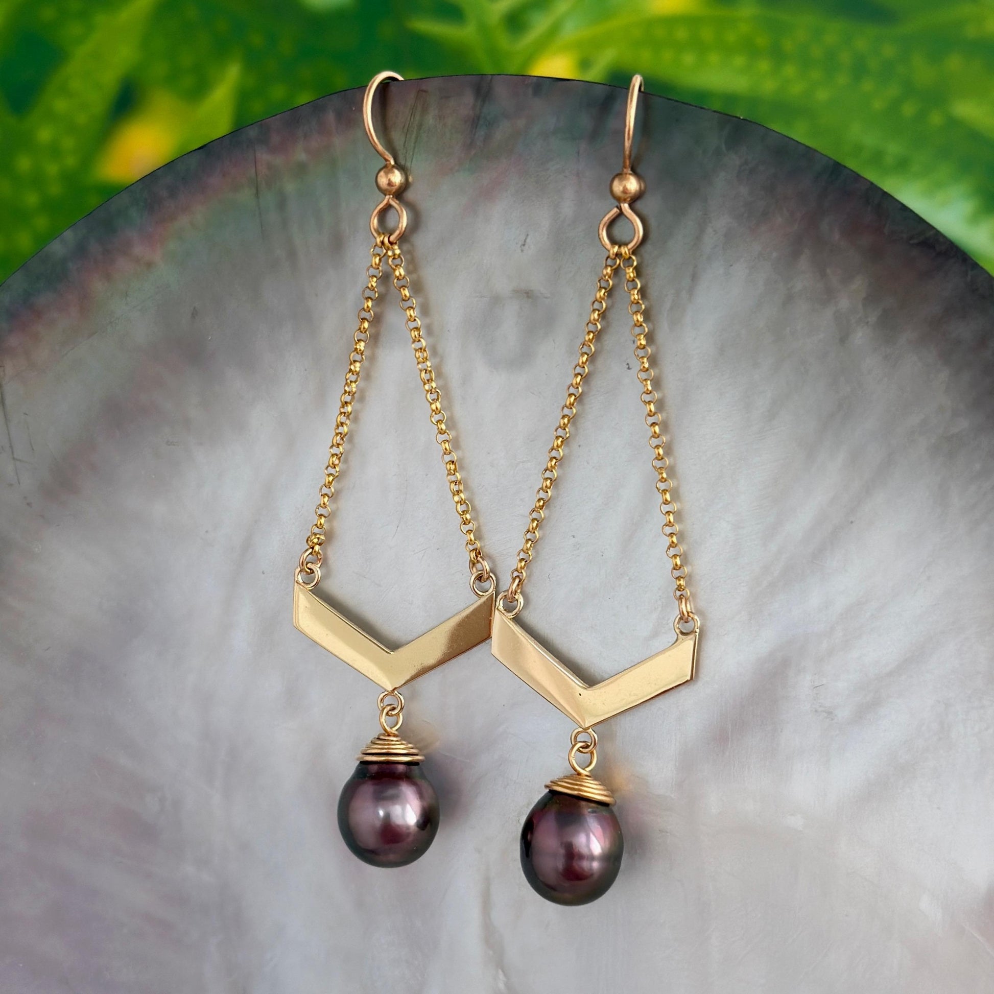 boho tahitian pearl earrings in gold