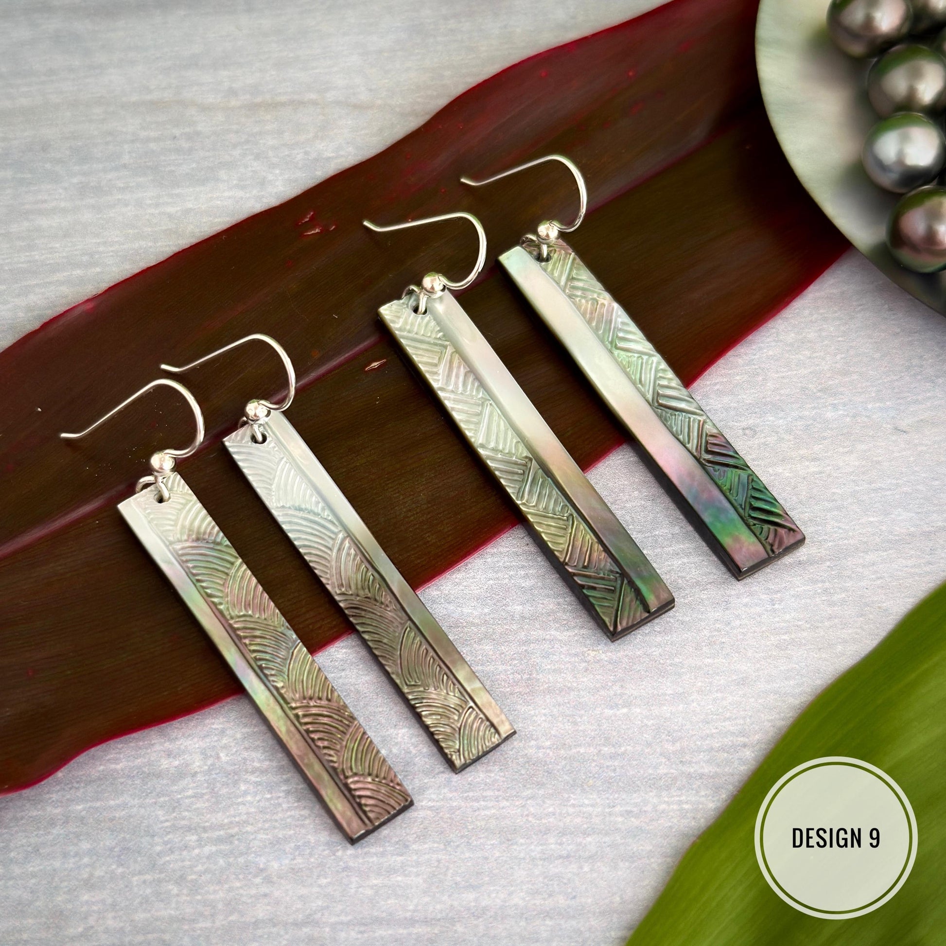 DOORBUSTER Hand Carved Mother of Pearl Earrings: Polynesian Tattoo Inspired Jewelry