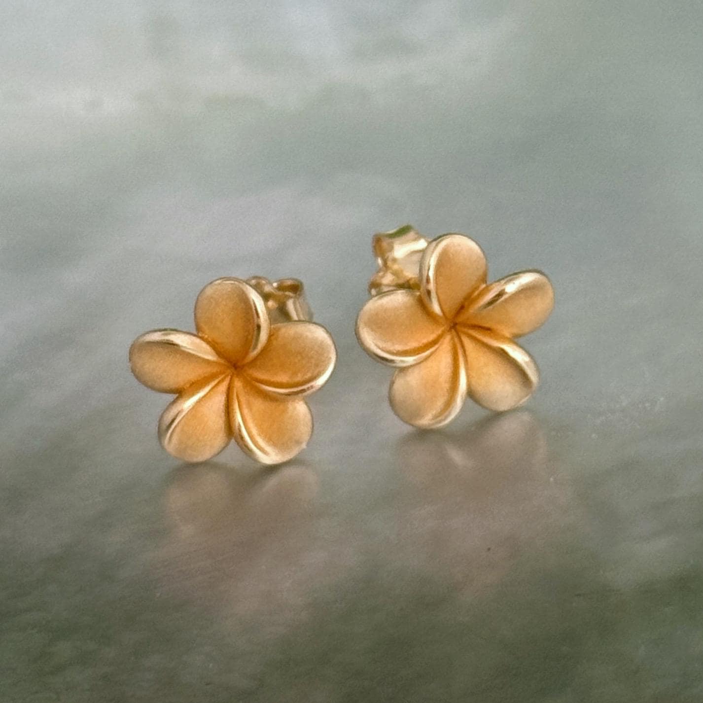 Plumeria Frangipani Flower Stud Earrings • hawaiian • Gold vermeil or Sterling silver