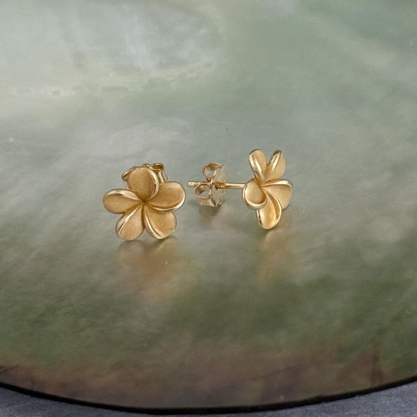 Plumeria Frangipani Flower Stud Earrings • hawaiian silver earrings • hawaii gold and silver jewelry Tropical flower