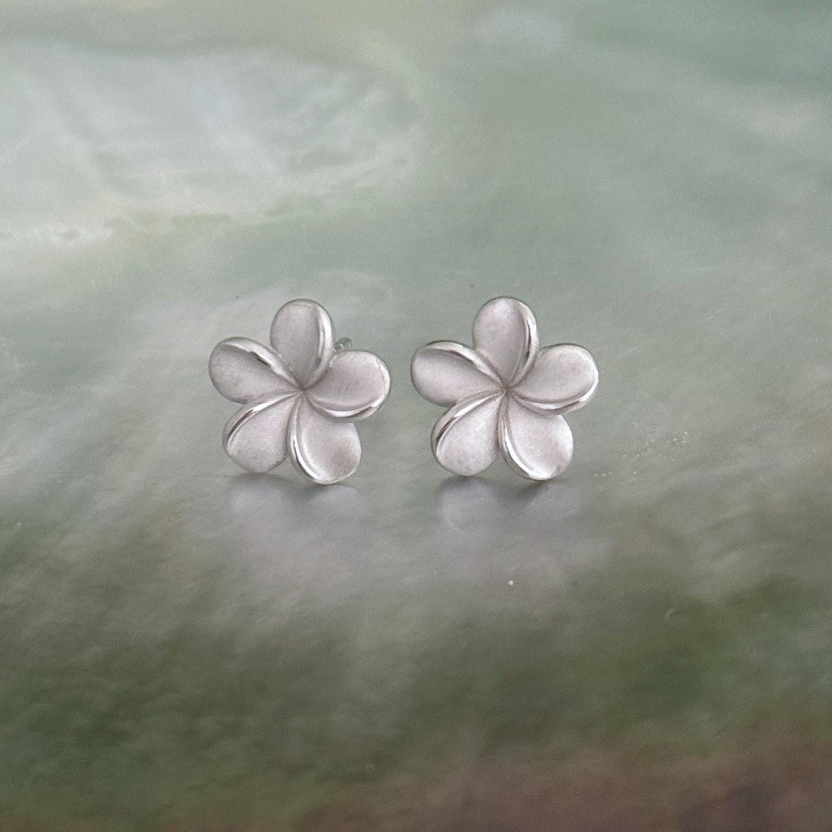 Plumeria Frangipani Flower Stud Earrings • hawaiian silver earrings • hawaii gold and silver jewelry Tropical flower