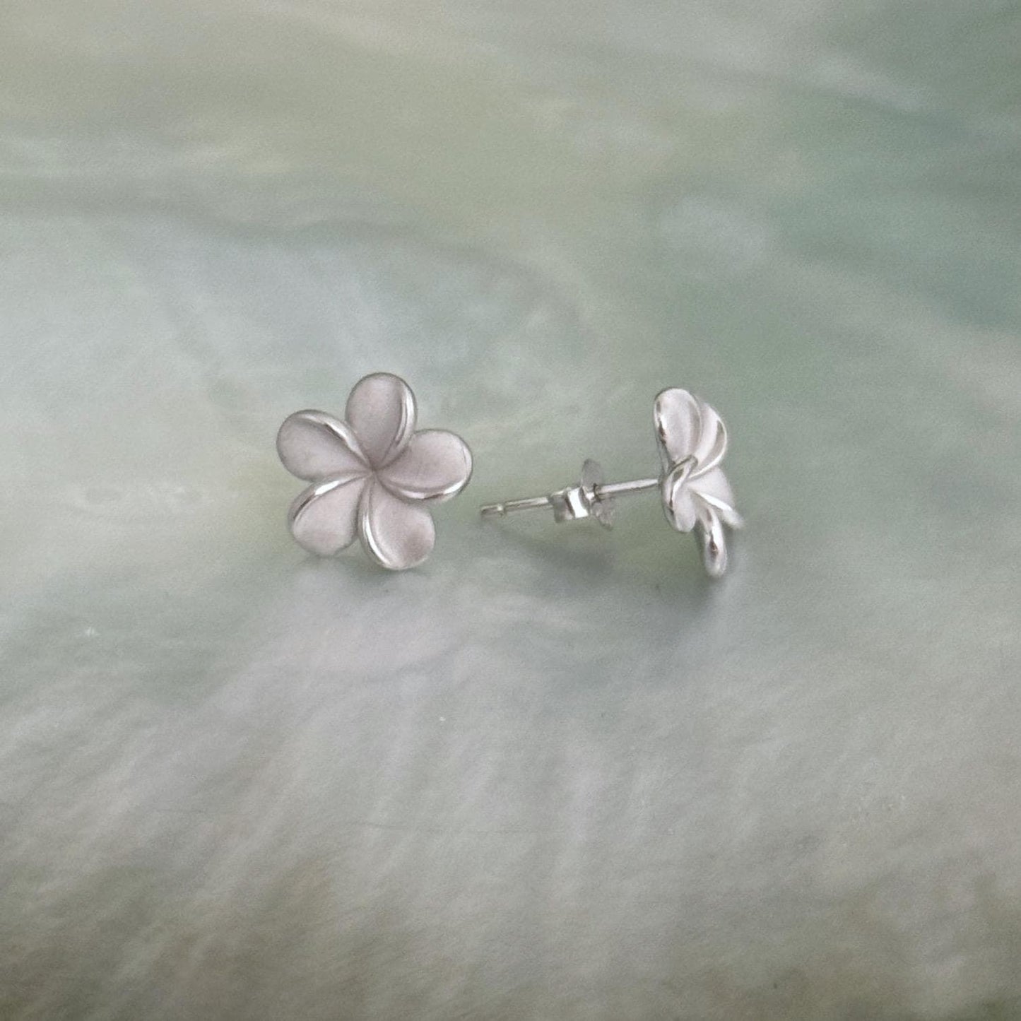 Plumeria Frangipani Flower Stud Earrings • hawaiian • Gold vermeil or Sterling silver