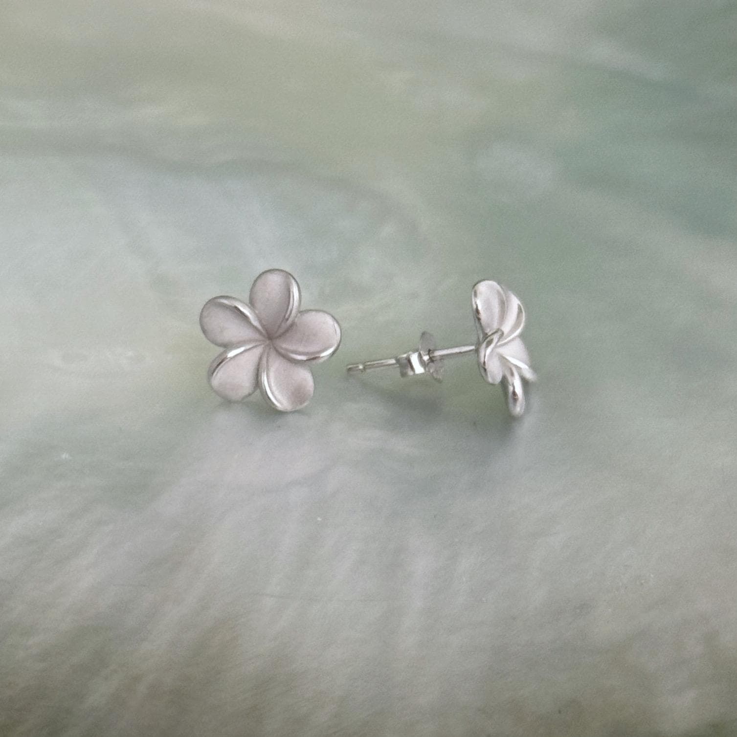 Plumeria Frangipani Flower Stud Earrings • hawaiian • Gold vermeil or Sterling silver