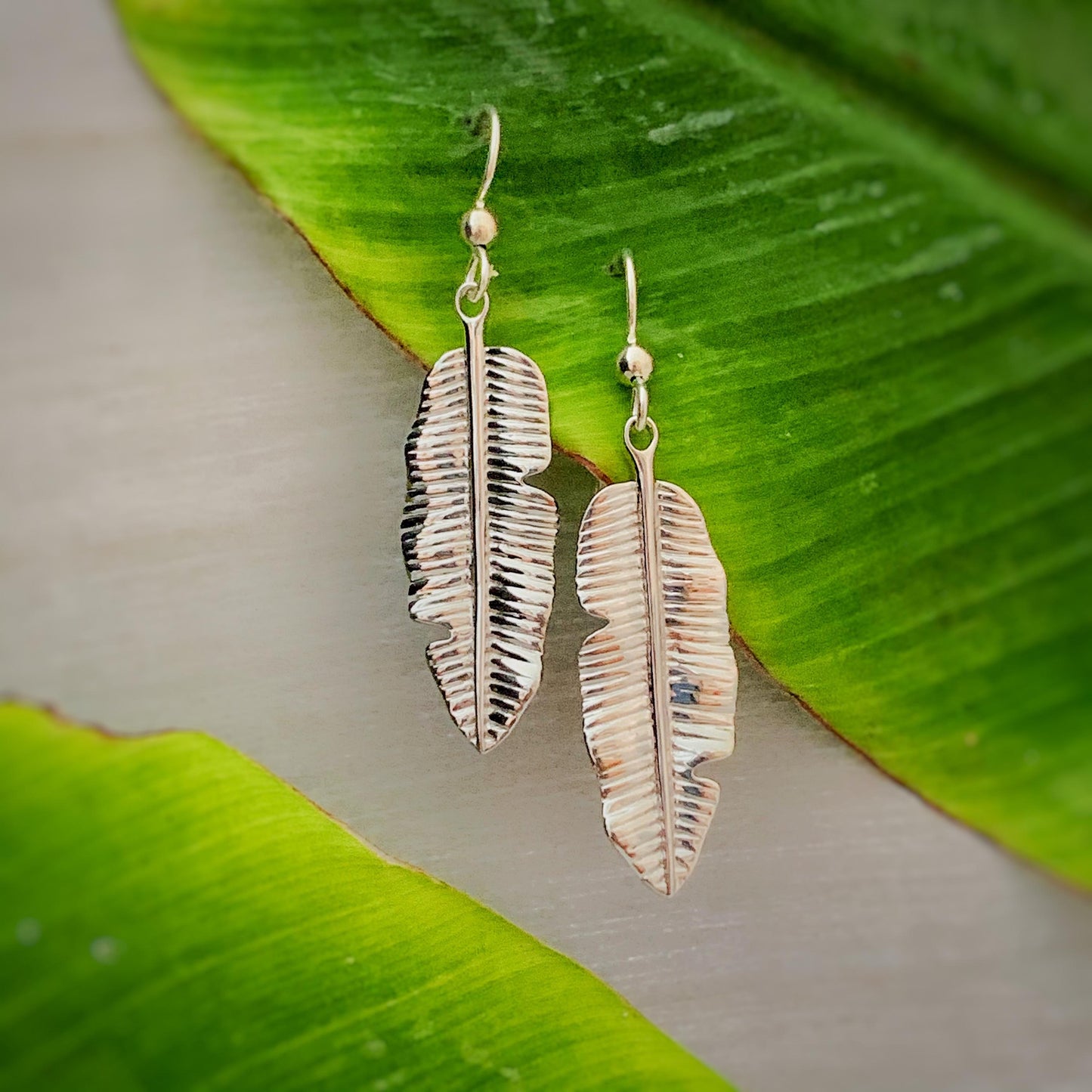 Tropical Banana Leaf Dangle Earrings • Hawaiian jewelry