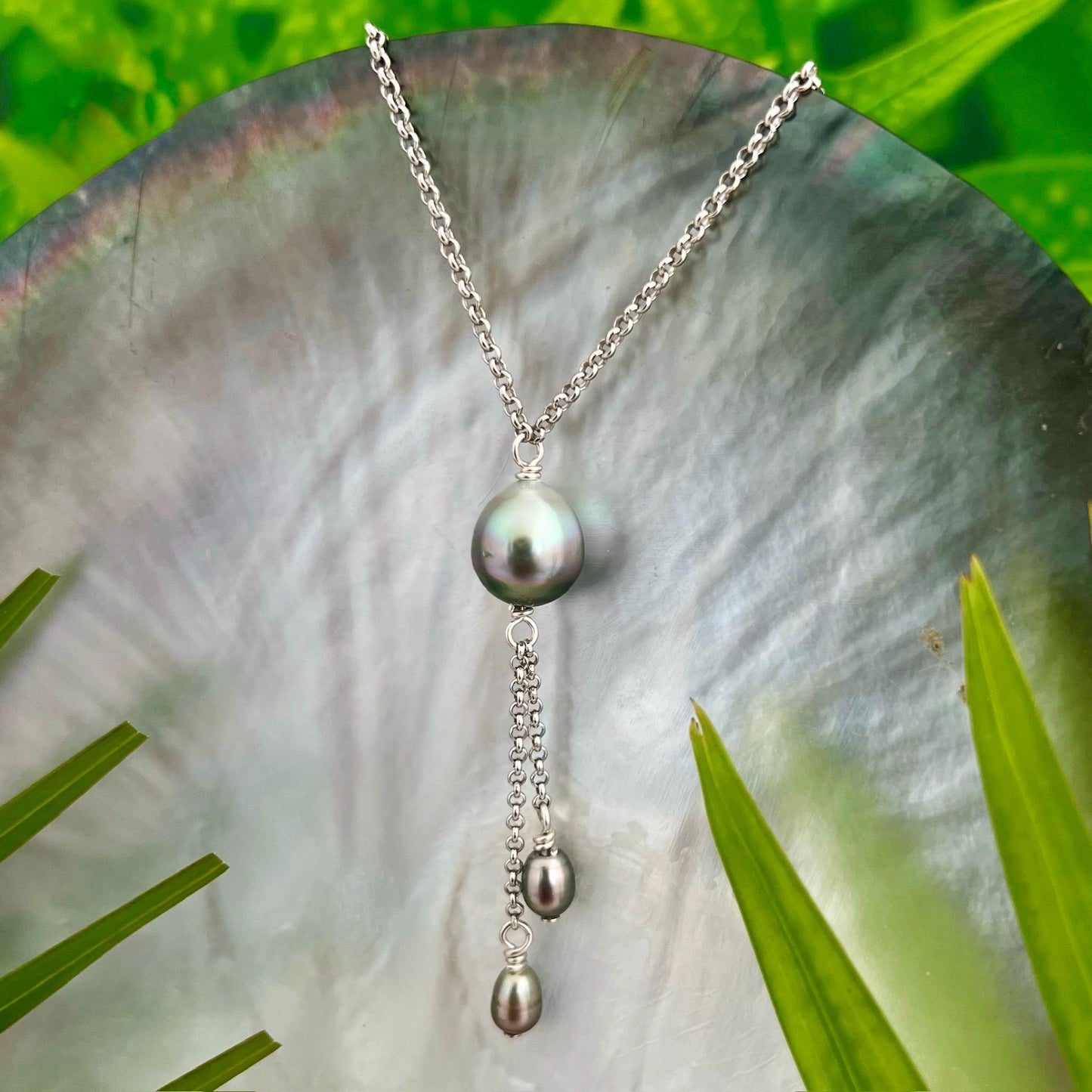Tahitian pearl necklace • Dainty Keshi jewelry • dangle sterling silver gift