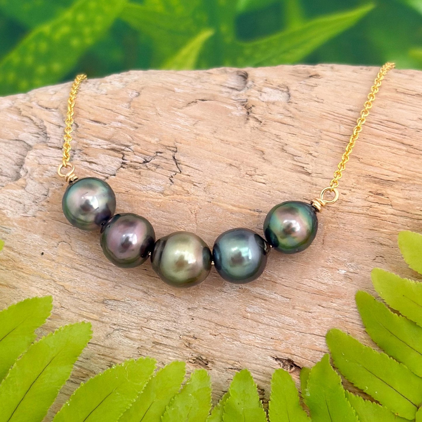 Multicolor Tahitian Pearl Bar Necklace: 14k Gold Filled Chain