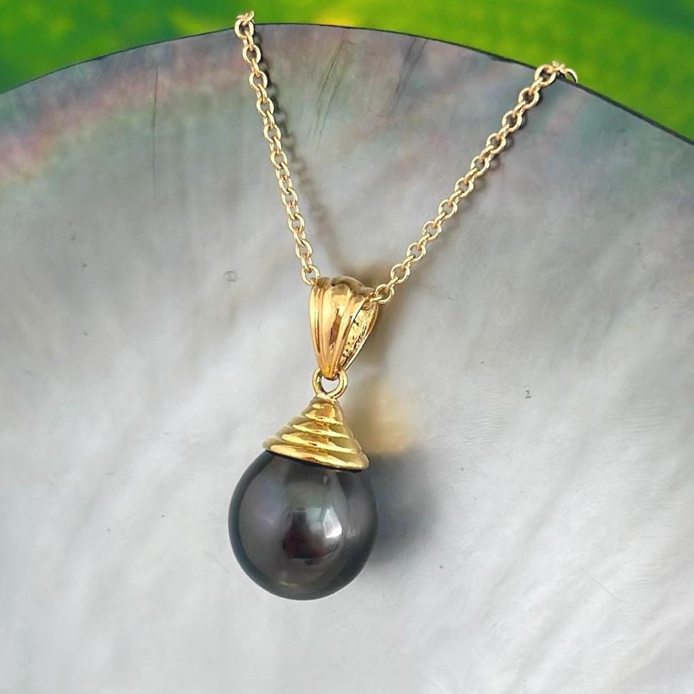 DOORBUSTER Exceptional 12.6mm Large Tahitian Black Pearl • Luxury jewelry • Solid Gold • Fine gift for her