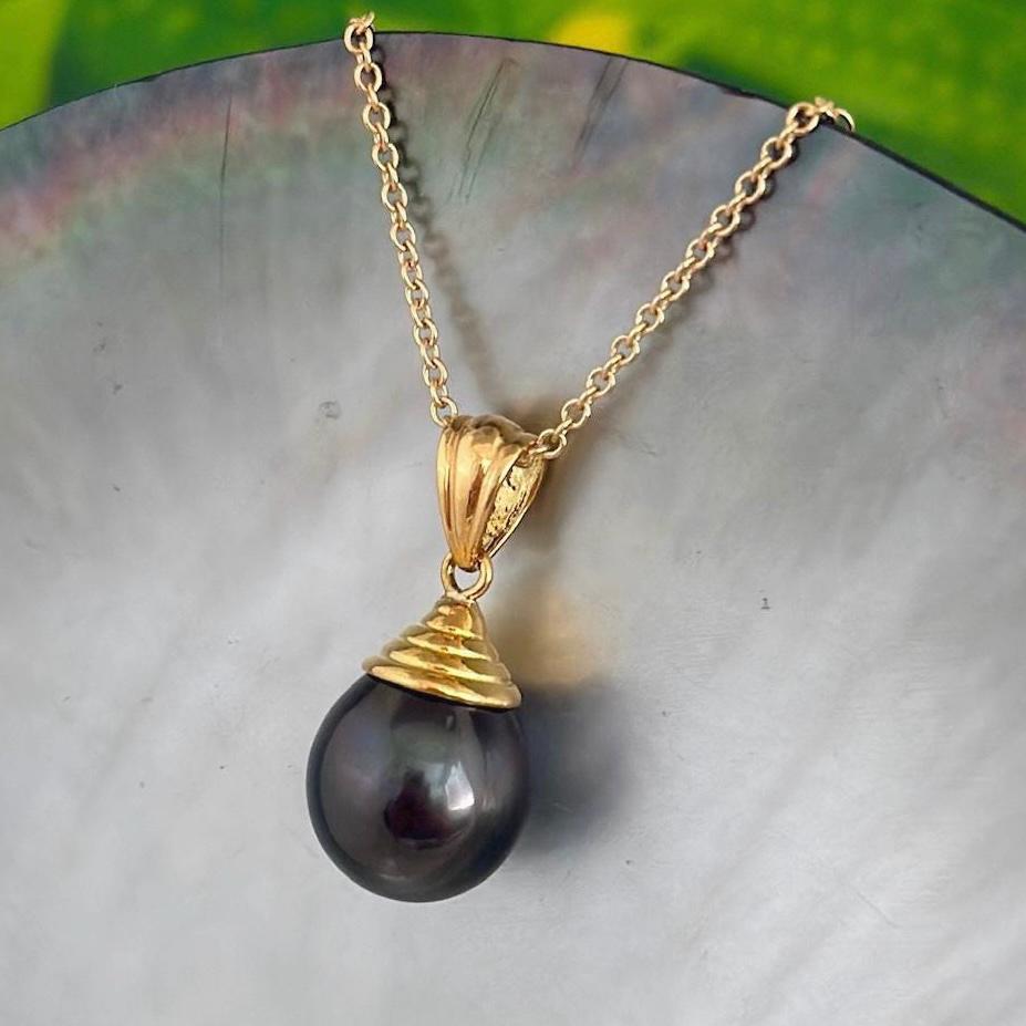 DOORBUSTER Exceptional 12.6mm Large Tahitian Black Pearl • Luxury jewelry • Solid Gold • Fine gift for her