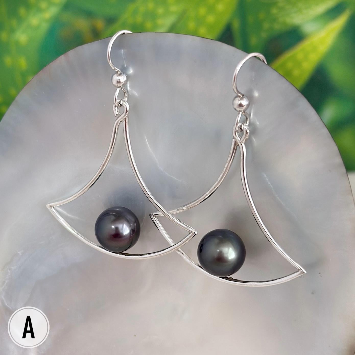 DOORBUSTER Tahitian Pearl Earrings – Sterling Silver Fan-Shaped Dangles • Modern and Elegant Statement Jewelry