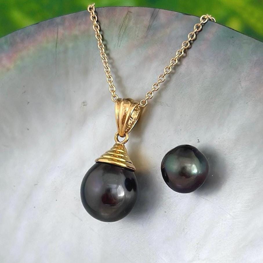 DOORBUSTER Exceptional 12.6mm Large Tahitian Black Pearl • Luxury jewelry • Solid Gold • Fine gift for her