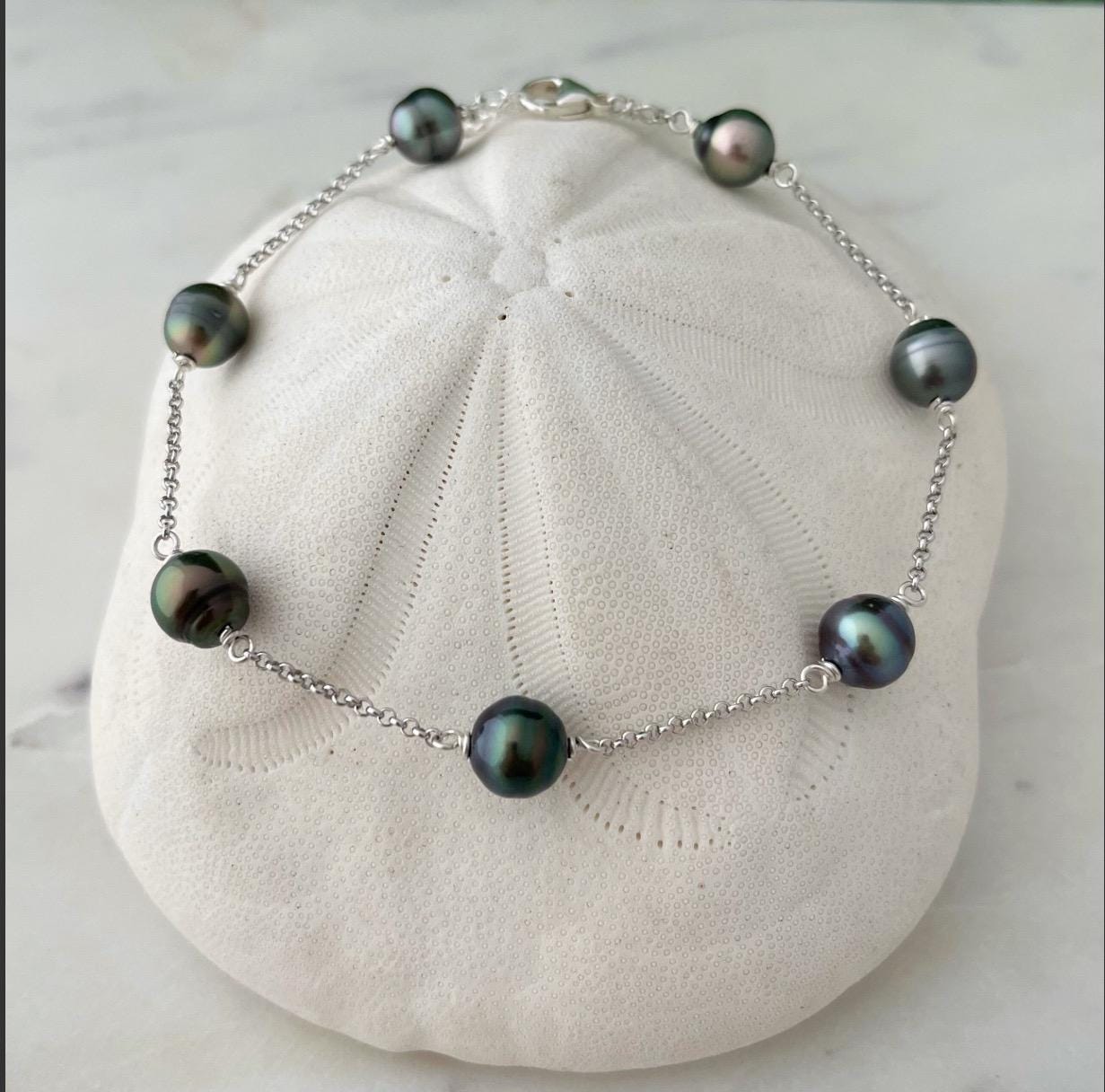 Tahitian pearl anklet • 14k Gold filled or Sterling Silver • Tahitian black pearl • beachy Jewelry • June birthstone • Ankle bracelet