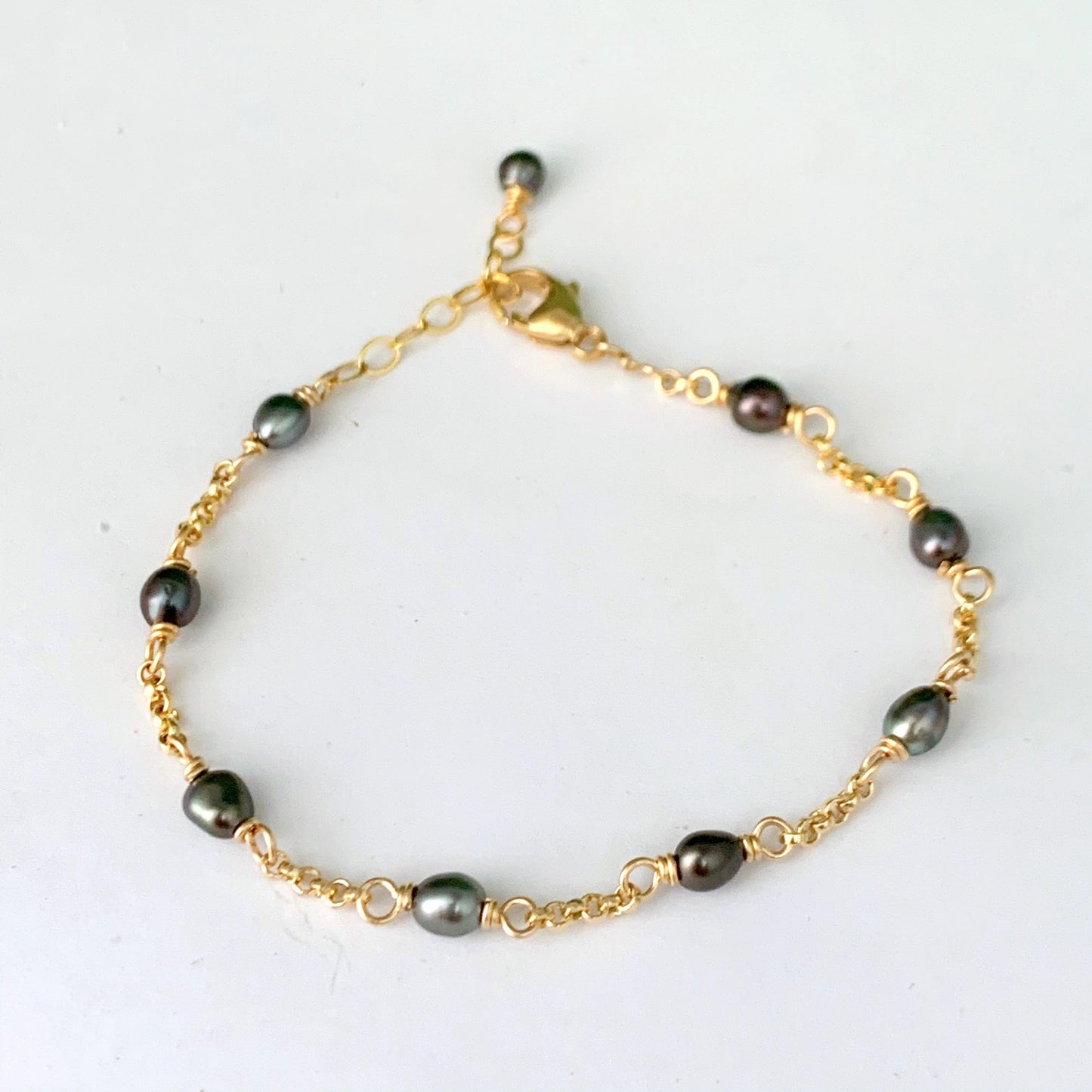 Tahitian Keshi Pearl Bracelet: Sterling Silver or Gold-Filled Chain