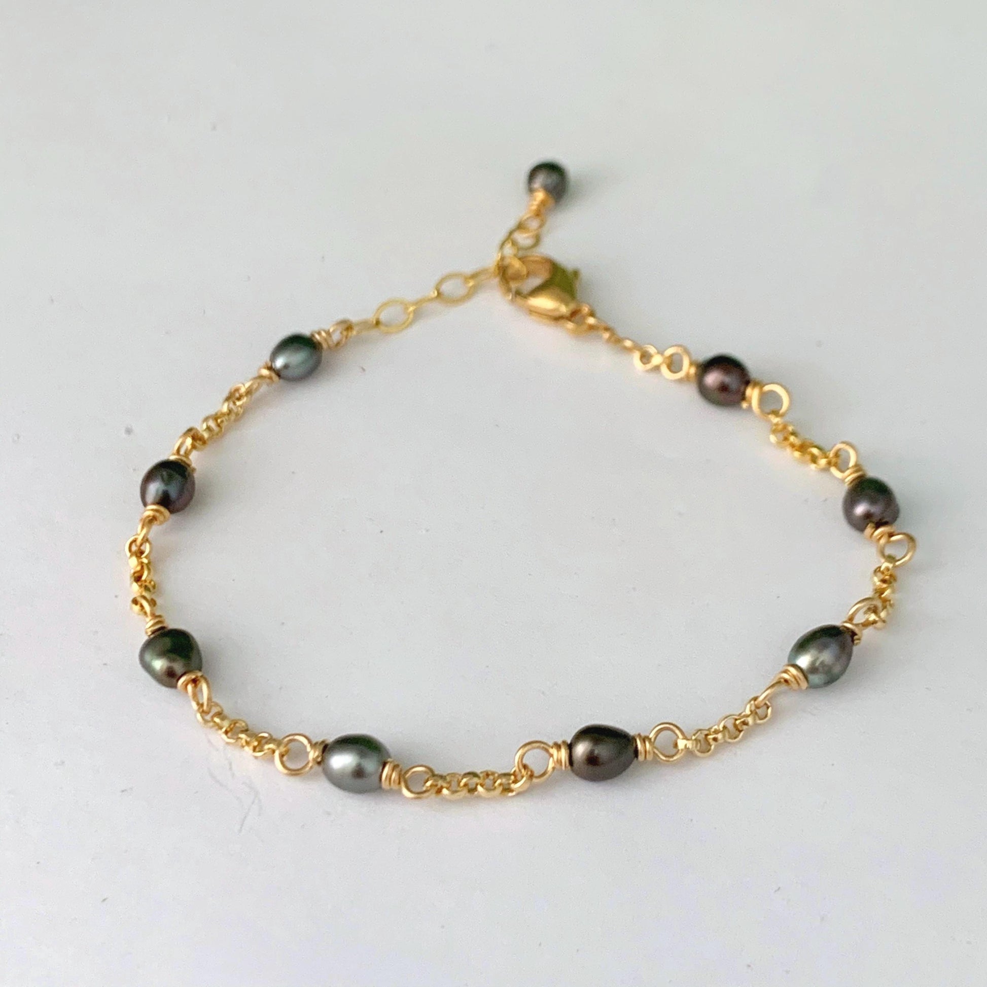Tahitian Keshi Pearl Bracelet: Sterling Silver or Gold-Filled Chain