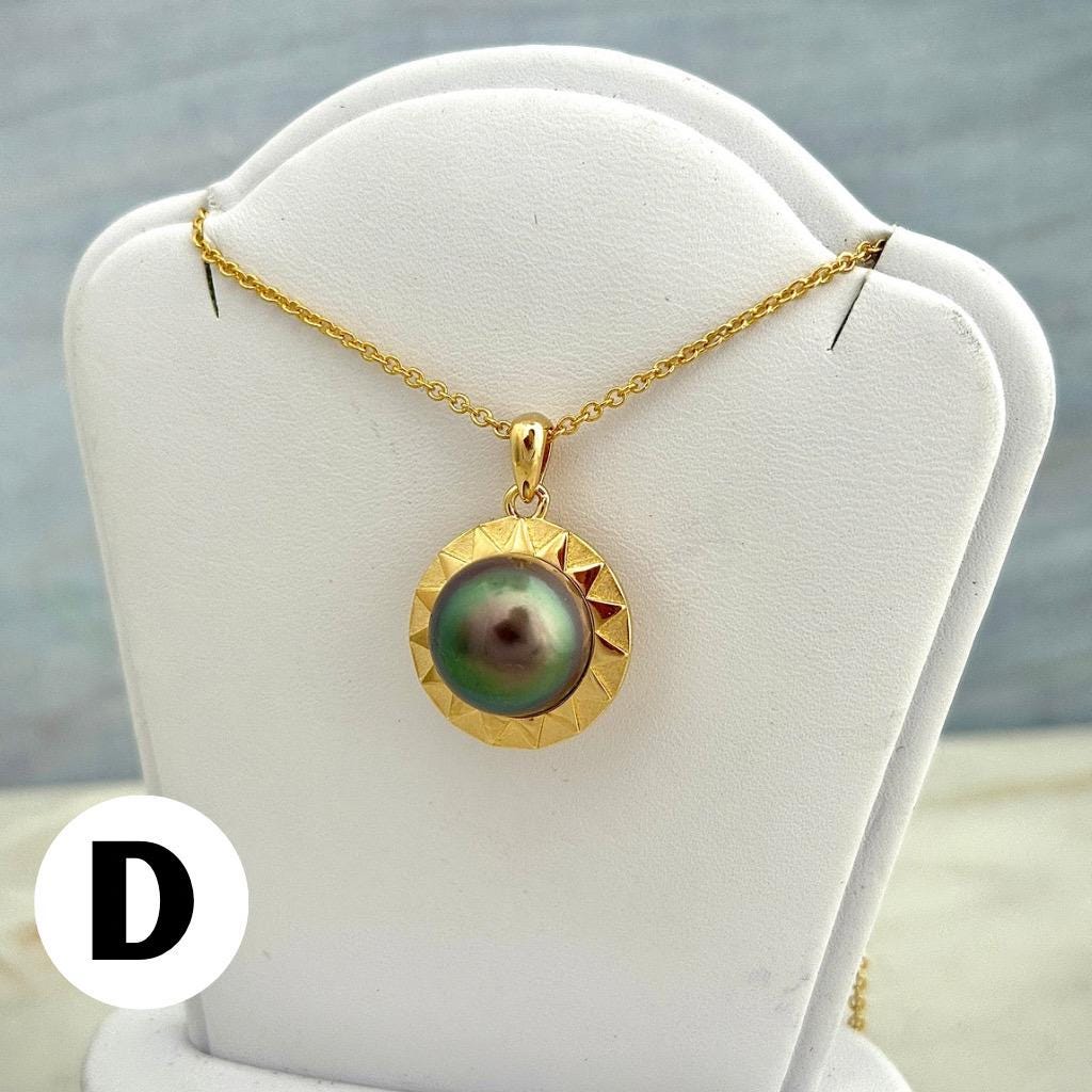 Tahitian Pearl Necklace • Sun Design Pendant in Gold Vermeil with Peacock Pearl • Made in Hawaii