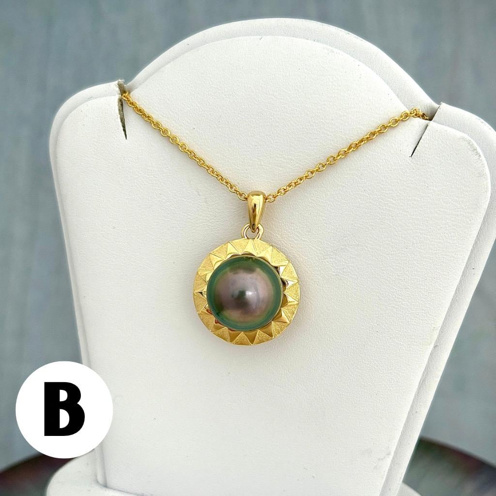 Tahitian Pearl Necklace • Sun Design Pendant in Gold Vermeil with Peacock Pearl • Made in Hawaii
