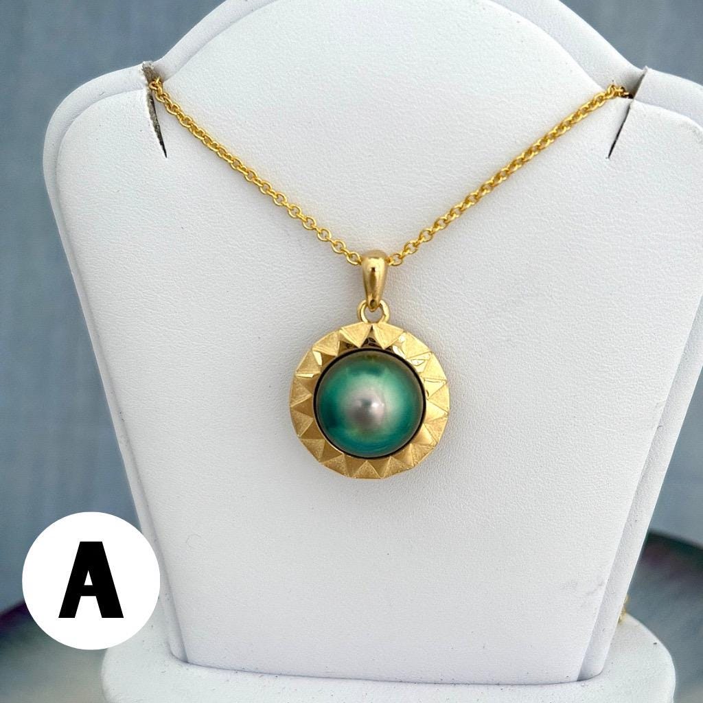 Tahitian Pearl Necklace • Sun Design Pendant in Gold Vermeil with Peacock Pearl • Made in Hawaii