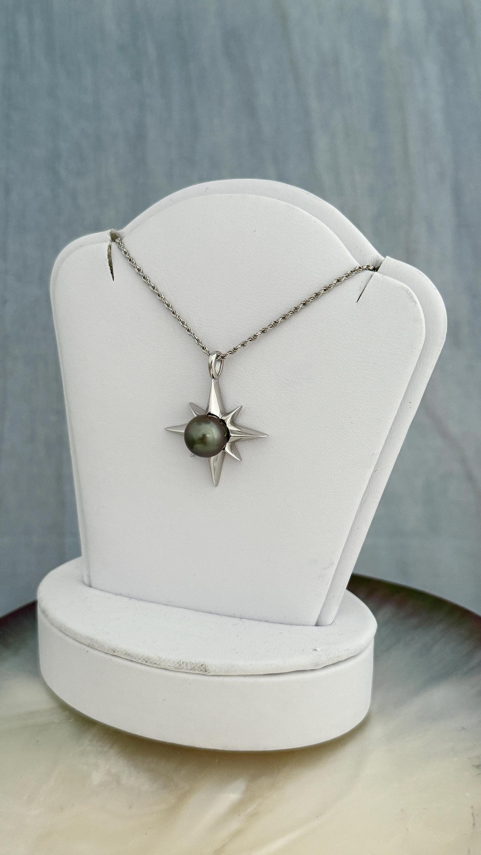 Tahitian Pearl Star Necklace: Sterling Silver Starburst Pendant, Hawaiian Jewelry