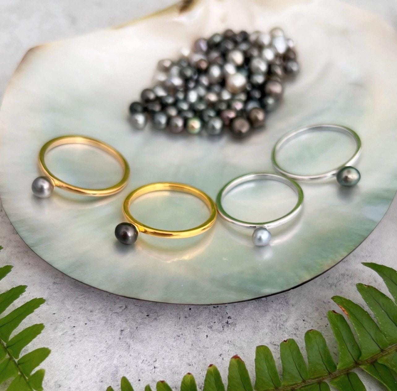 Tahitian Keshi Pearl Ring: Gold Vermeil Stacking Ring, June Birthstone