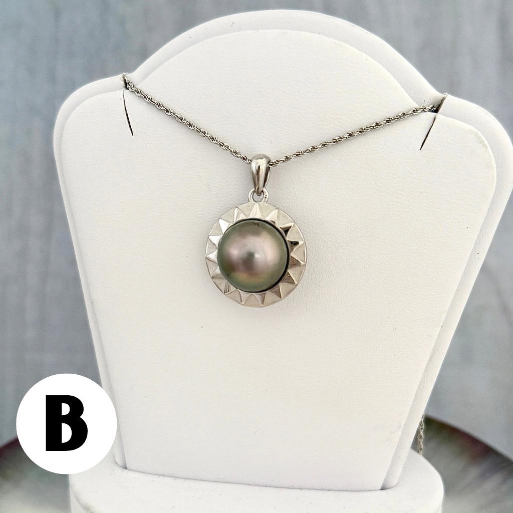 Tahitian Pearl Necklace: Sterling Silver Sun Pendant • Peacock • Hawaiian Jewelry