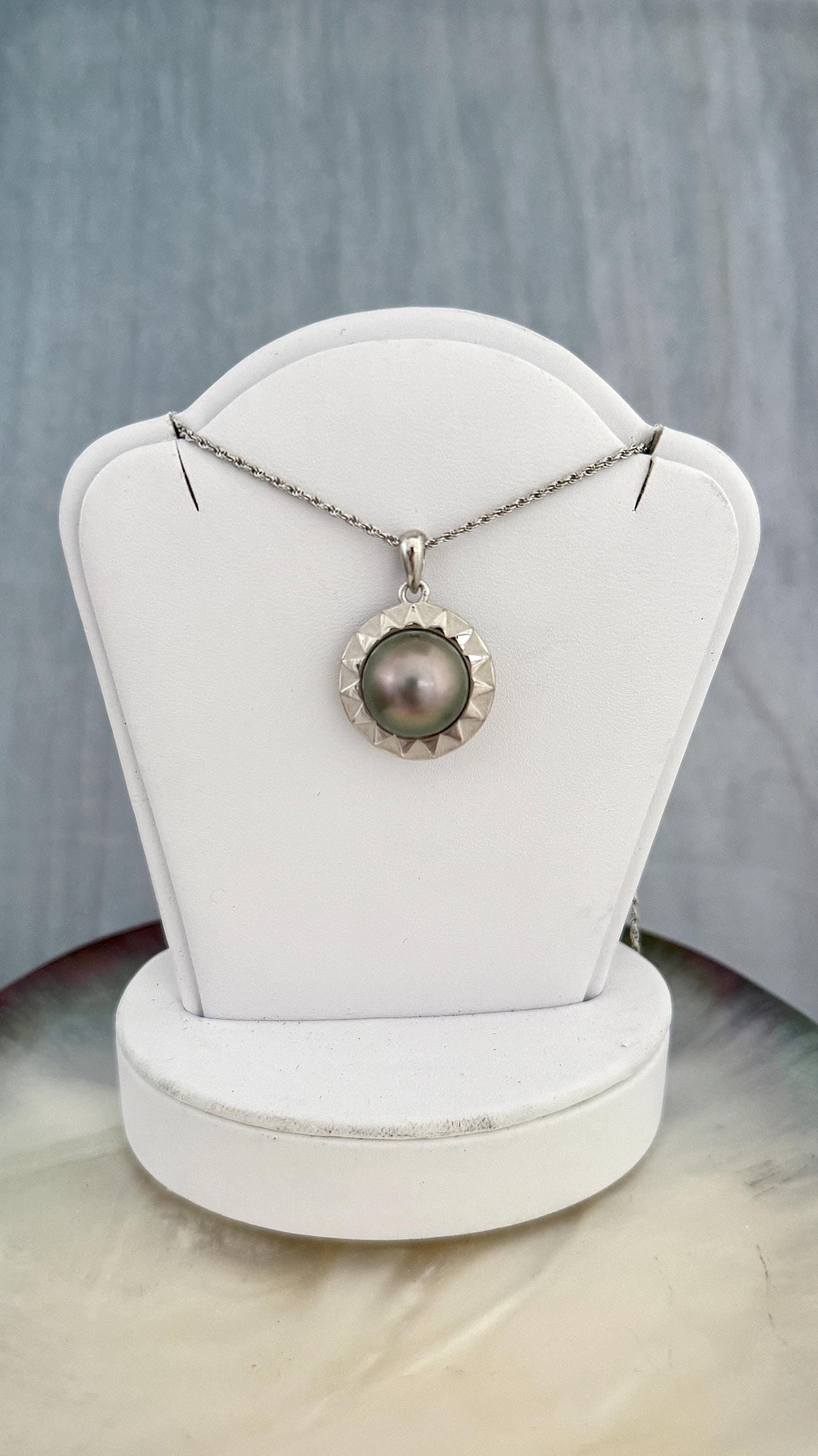 Tahitian Pearl Necklace: Sterling Silver Sun Pendant • Peacock • Hawaiian Jewelry