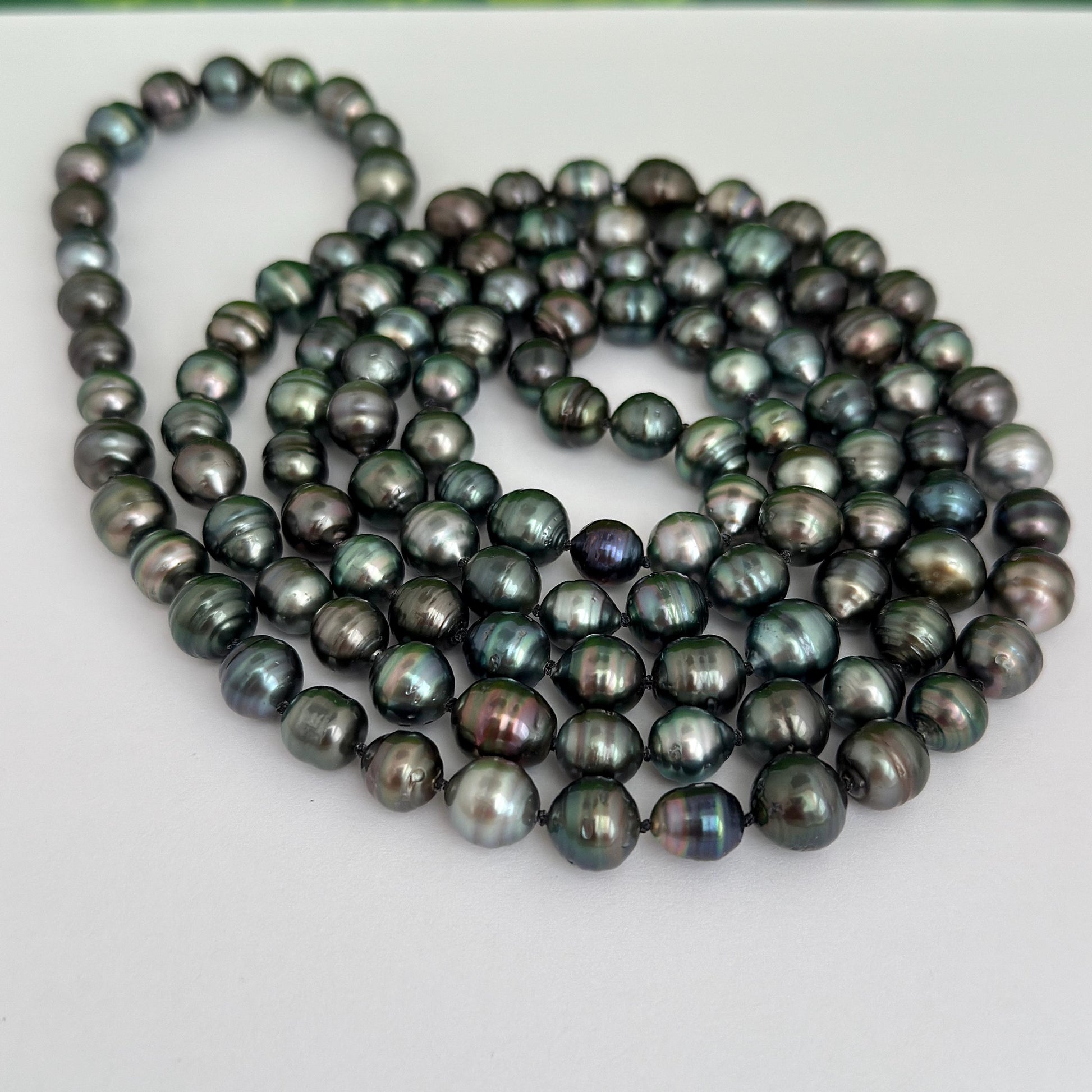 Tahitian Pearl Strand Necklace • Extra Long Length • Unique Multicolor Natural Pearls