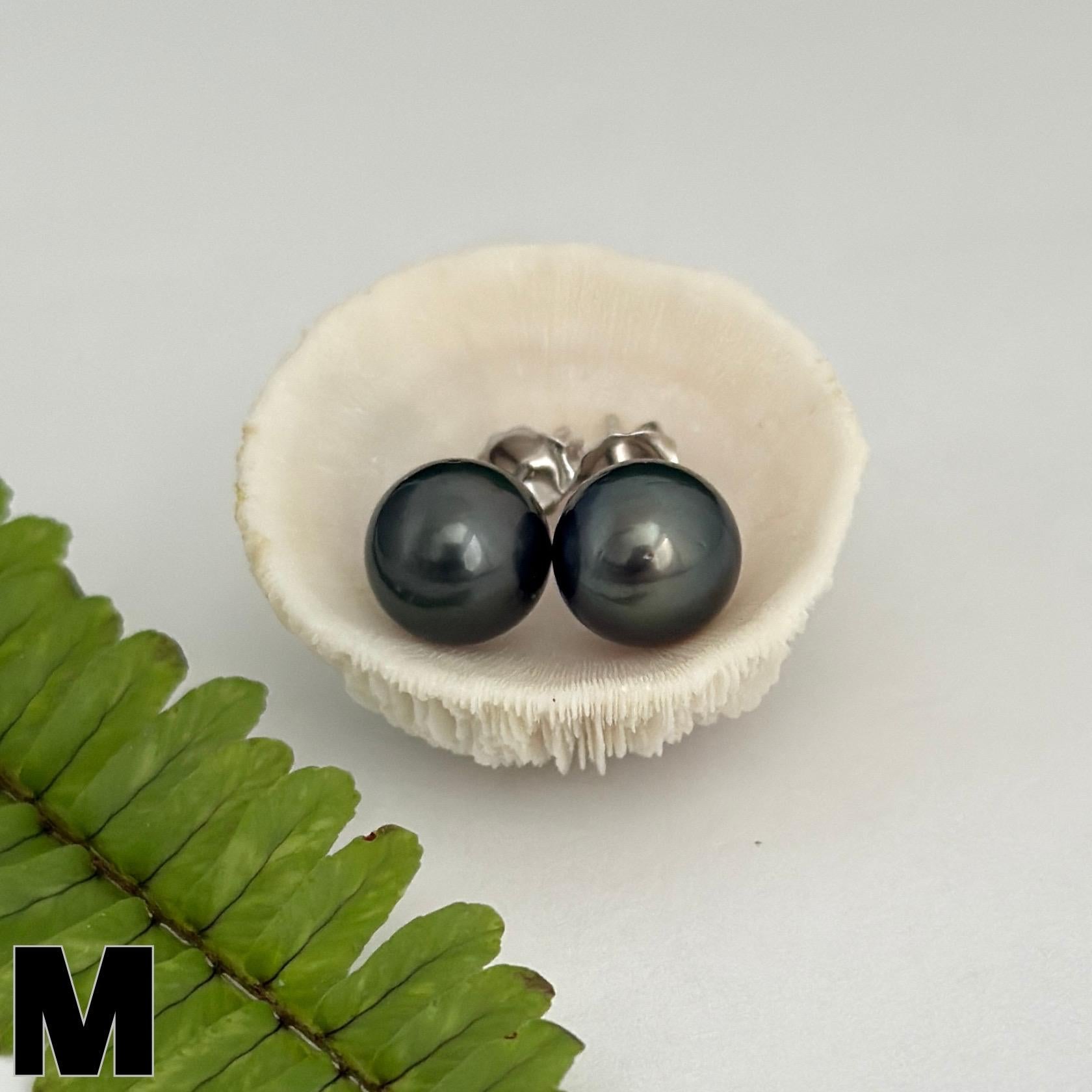 Tahitian pearl stud earrings • casual everyday jewelry • sterling silver