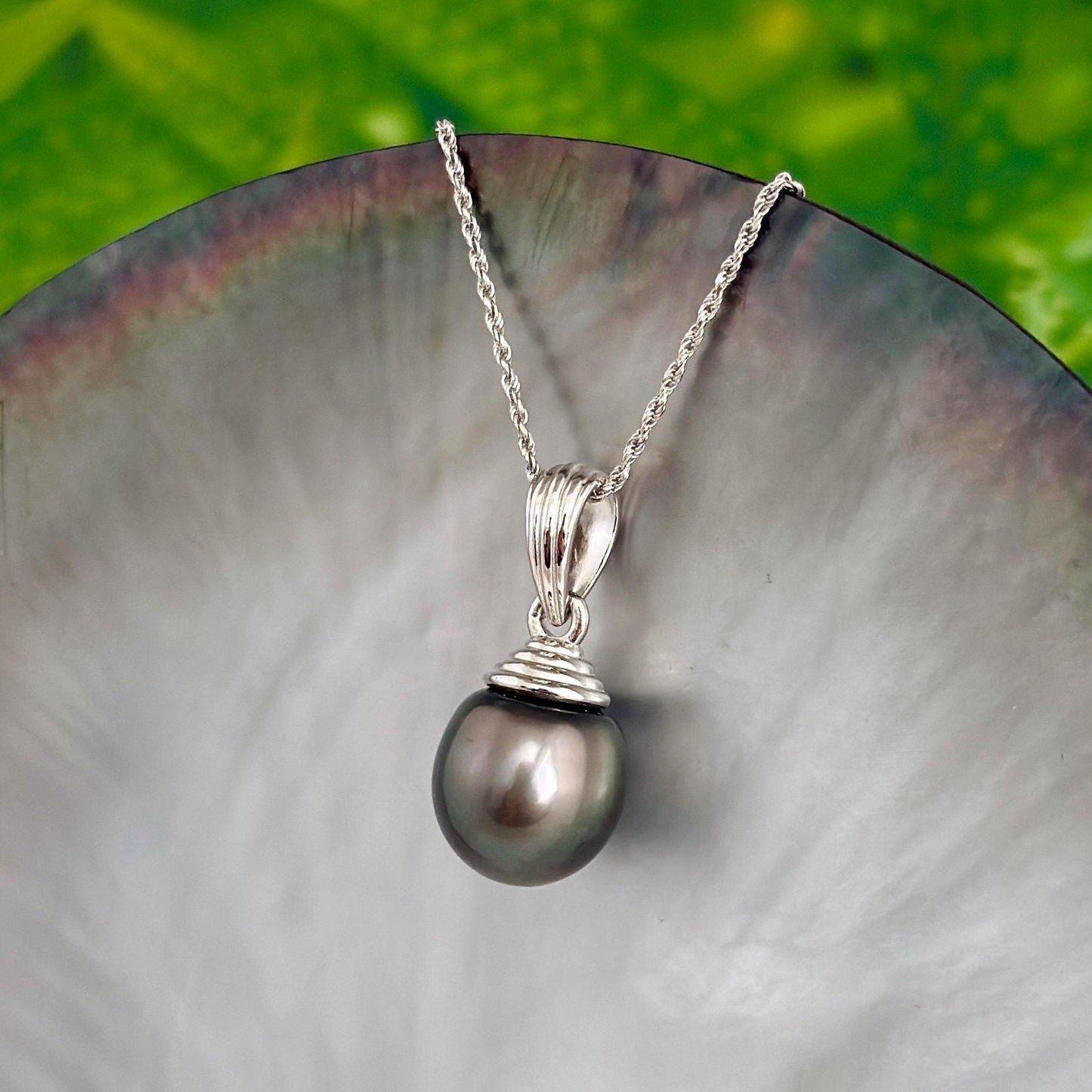 Tahitian pearl necklace • Large 13.8mm pearl pendant • Sterling silver bail • Statement jewelry