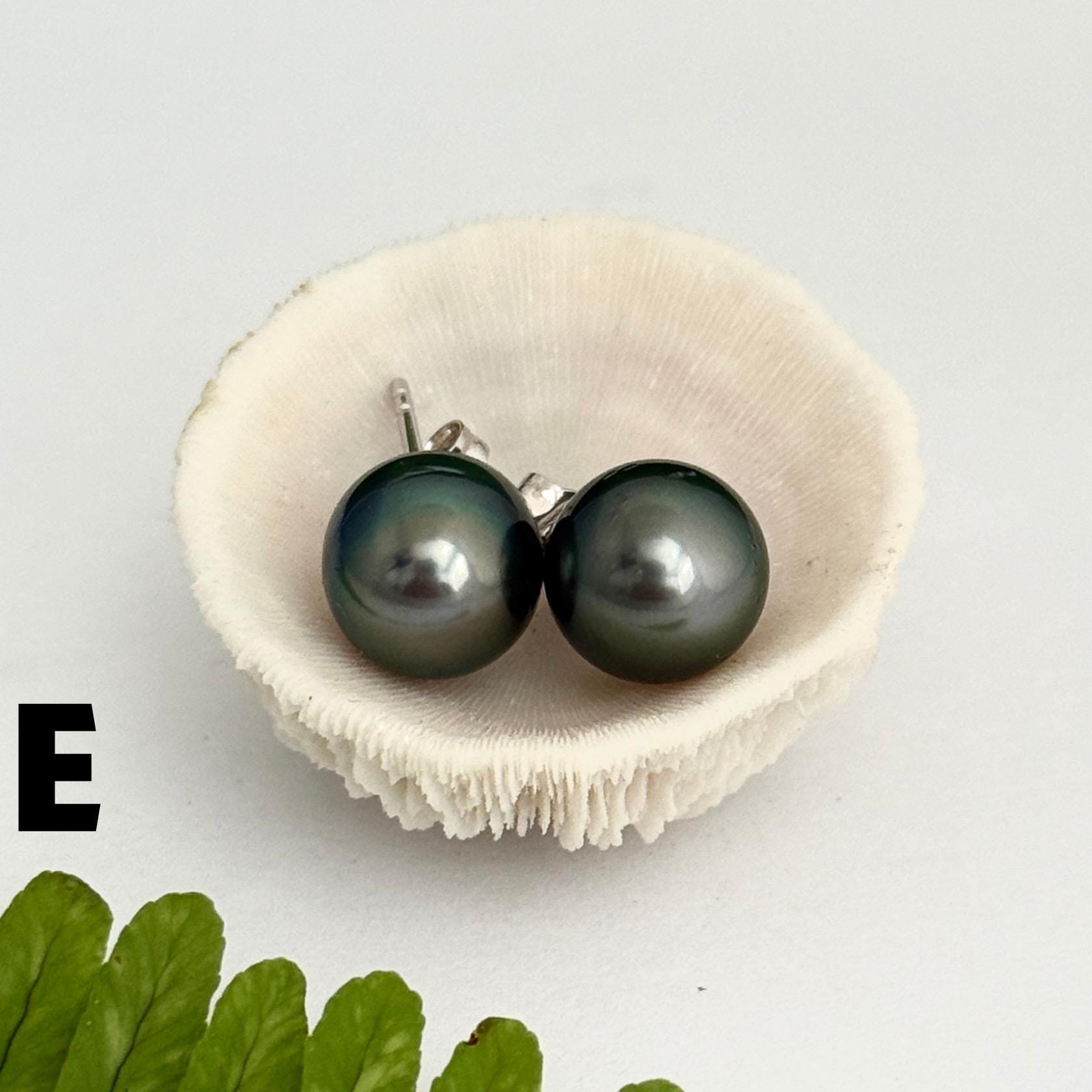 Tahitian pearl stud earrings • classic everyday jewelry • sterling silver