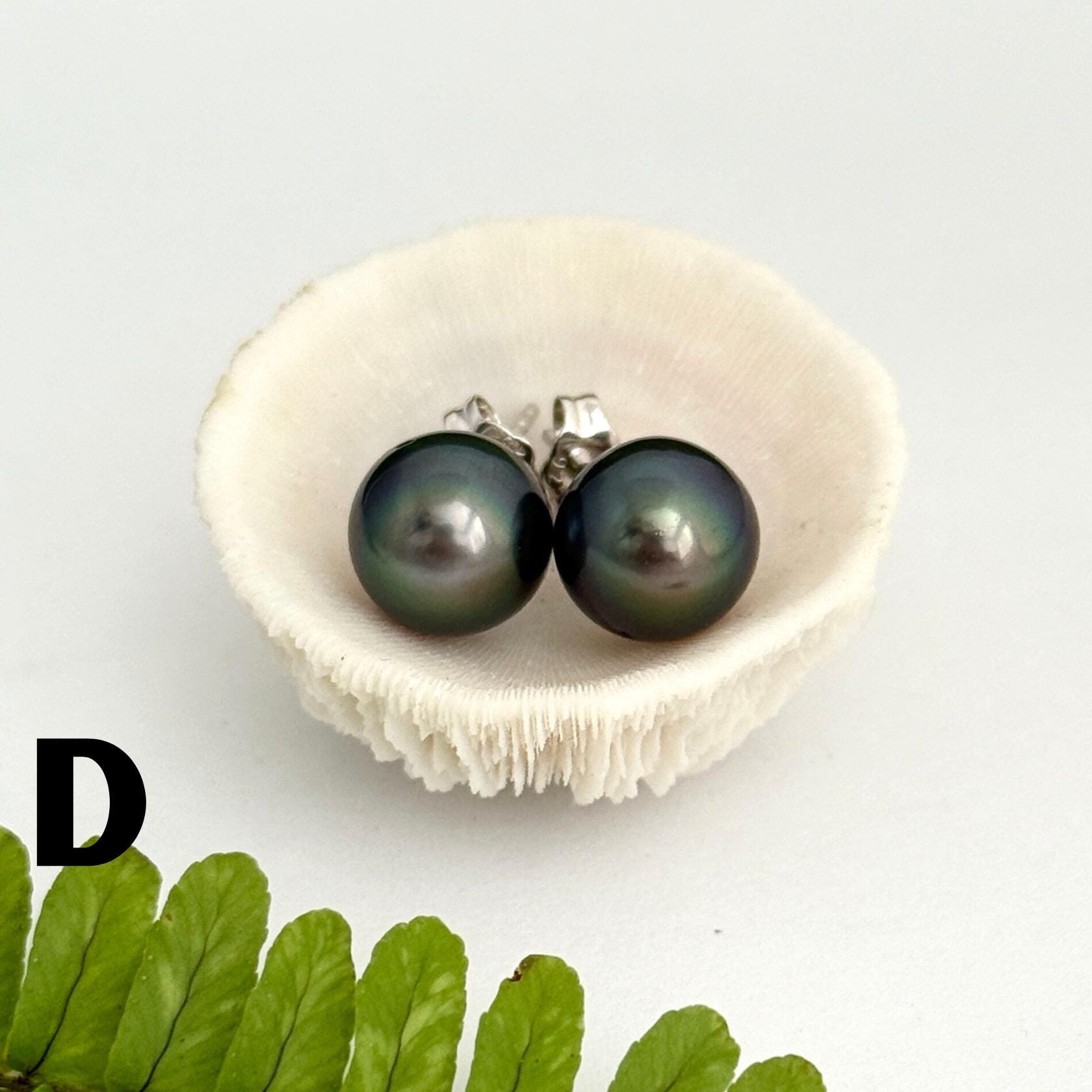 Tahitian pearl stud earrings • classic everyday jewelry • sterling silver