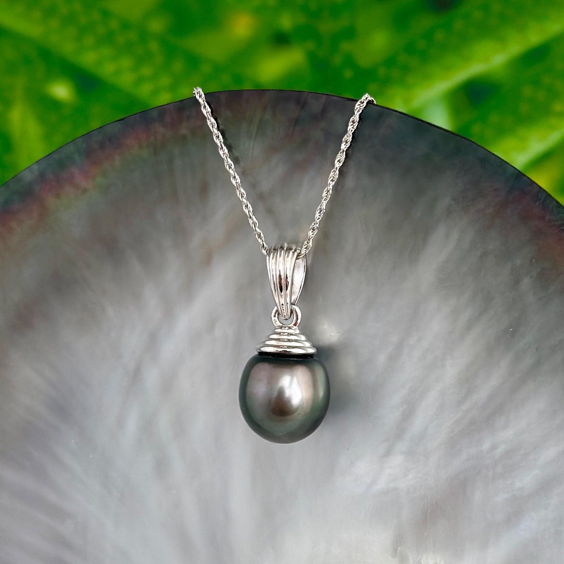 Tahitian pearl necklace • Large 13.8mm pearl pendant • Sterling silver bail • Statement jewelry