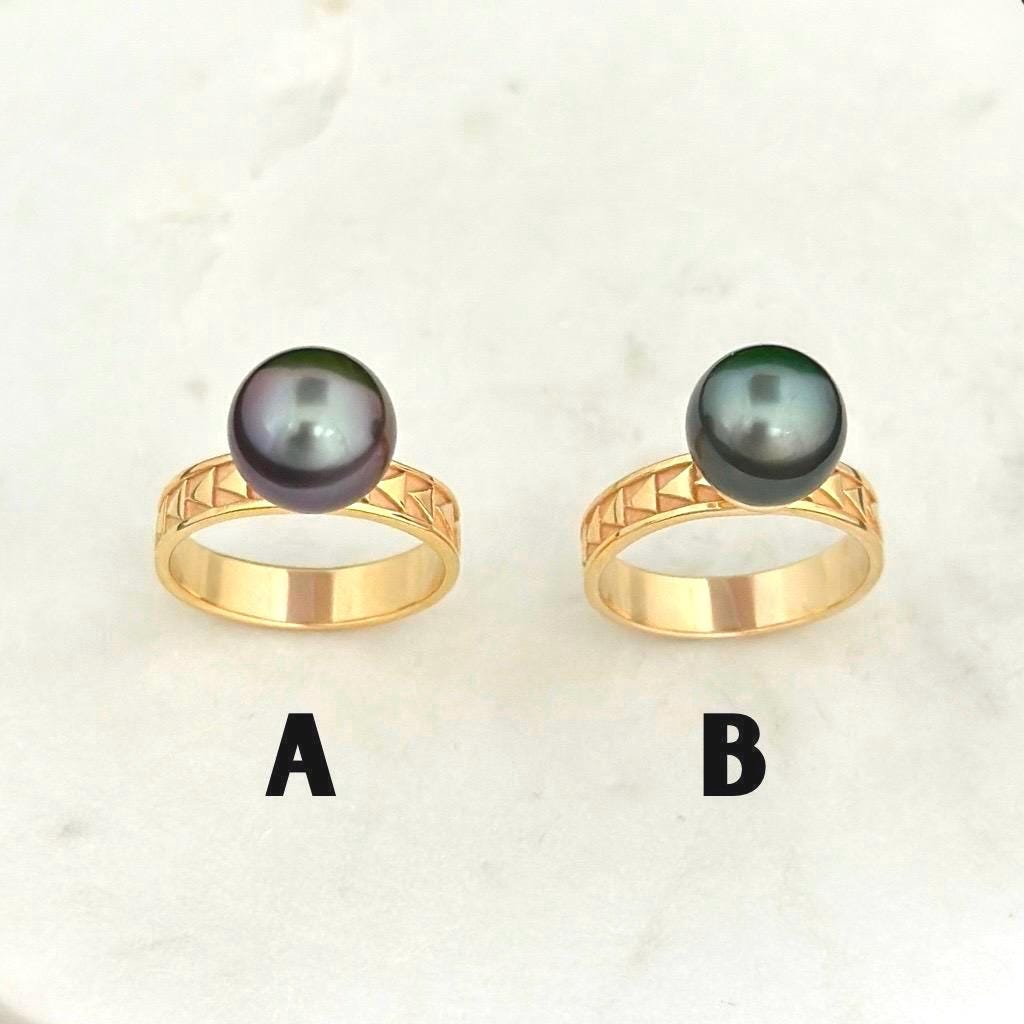 Tahitian Pearl Ring • Polynesian Triangle Design • Customizable Pearl Selection