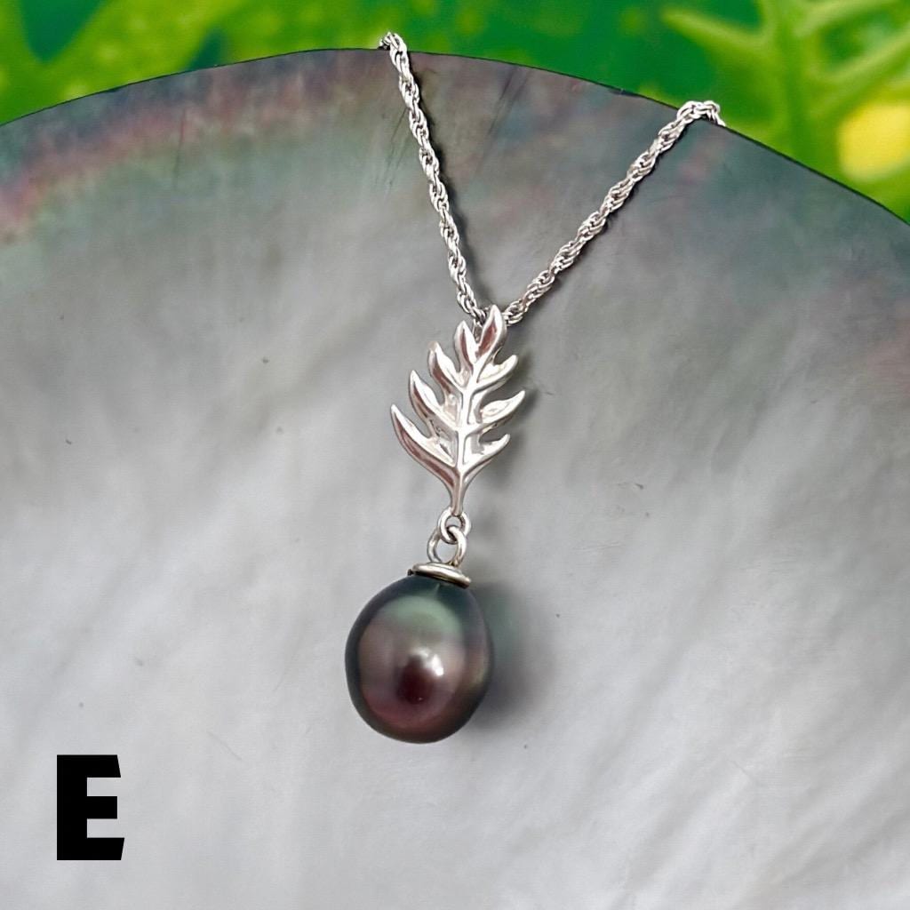 DOORBUSTER Tahitian pearl pendant — Ulu Leaf Hawaiian necklace • Sterling silver jewelry