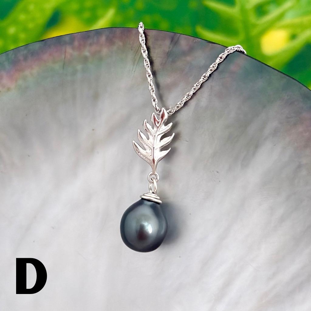 DOORBUSTER Tahitian pearl pendant — Ulu Leaf Hawaiian necklace • Sterling silver jewelry